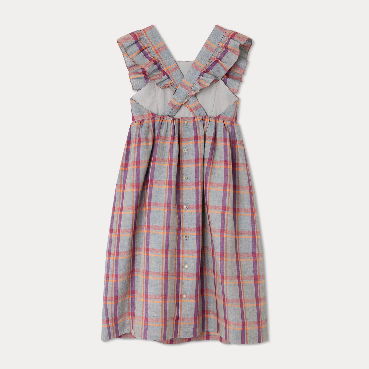 Girls Blue Grey Check Dress