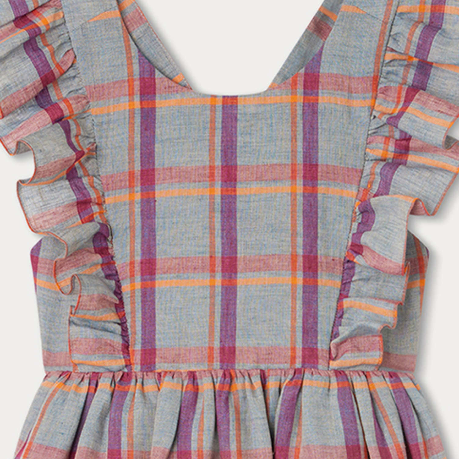 Girls Blue Grey Check Dress