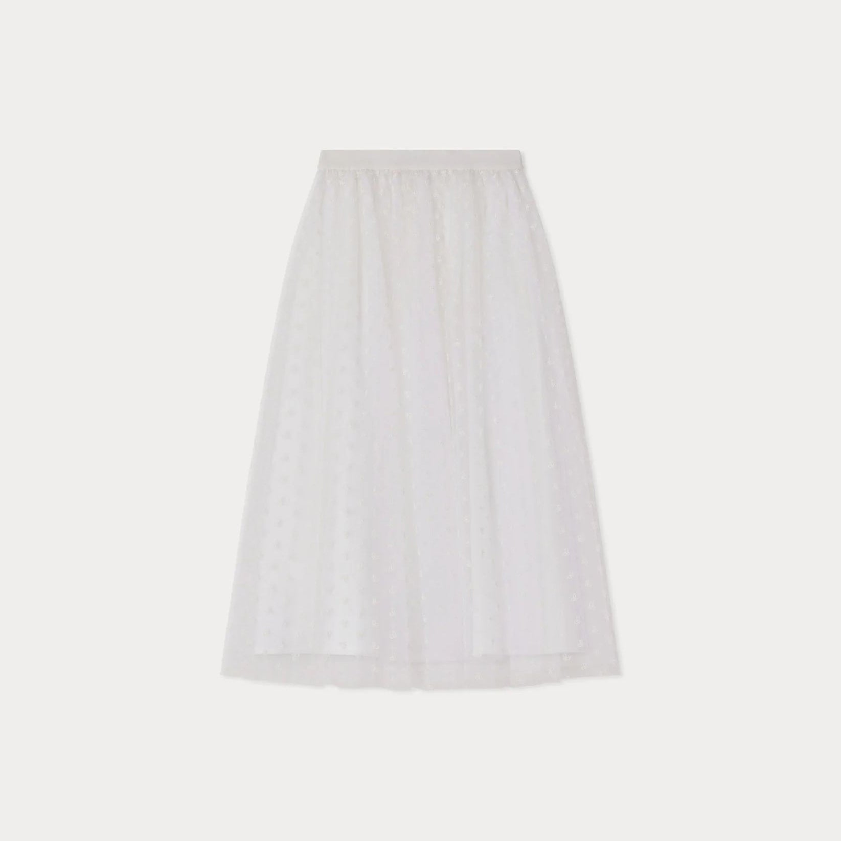 Girls White Tulle Embroidered Skirt