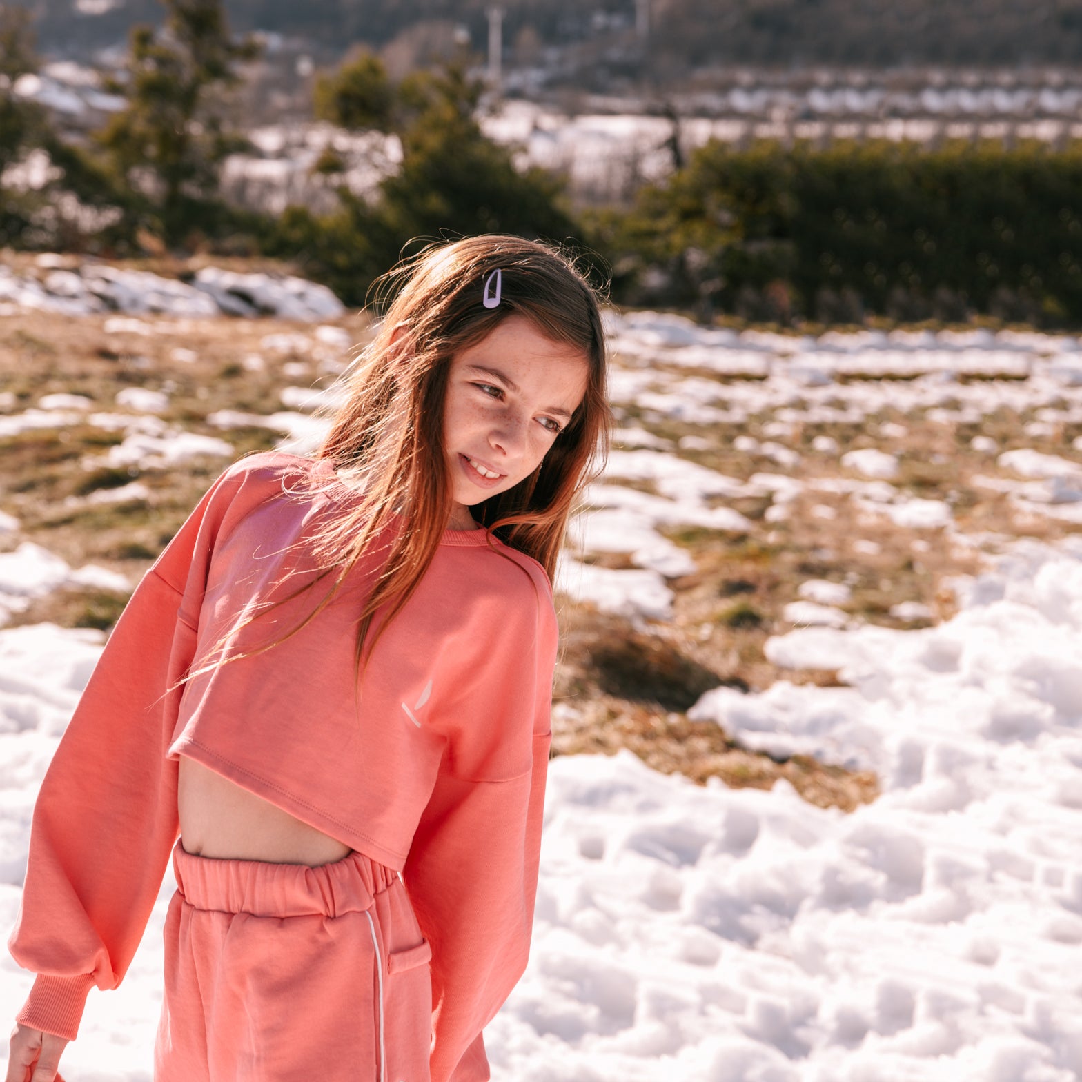 Girls Pink Cotton Crop Sweatshirt