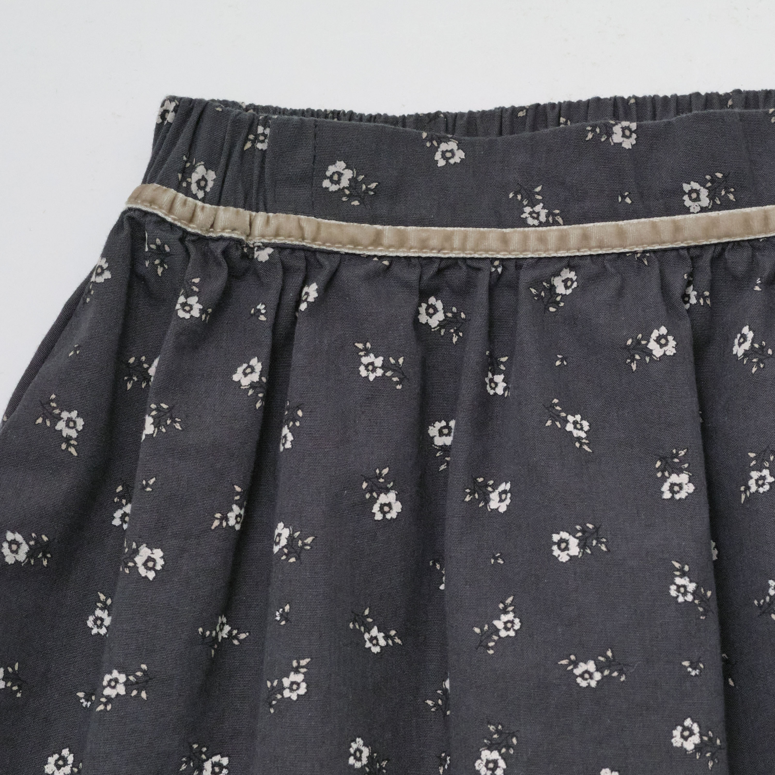 Girls Charcoal Floral Cotton Skirt