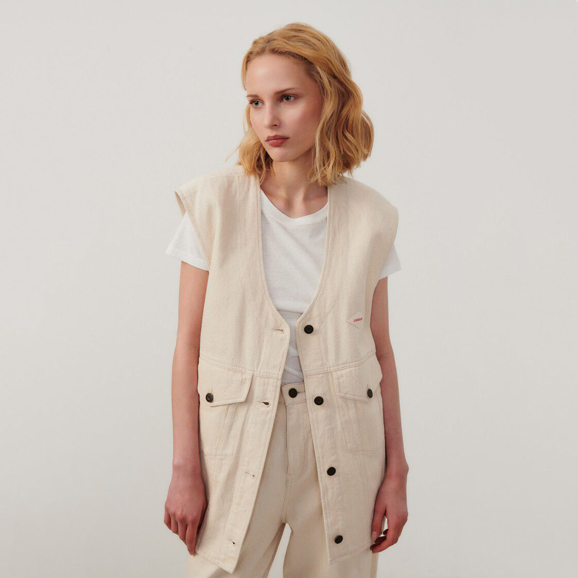 Women White Cotton Gilet