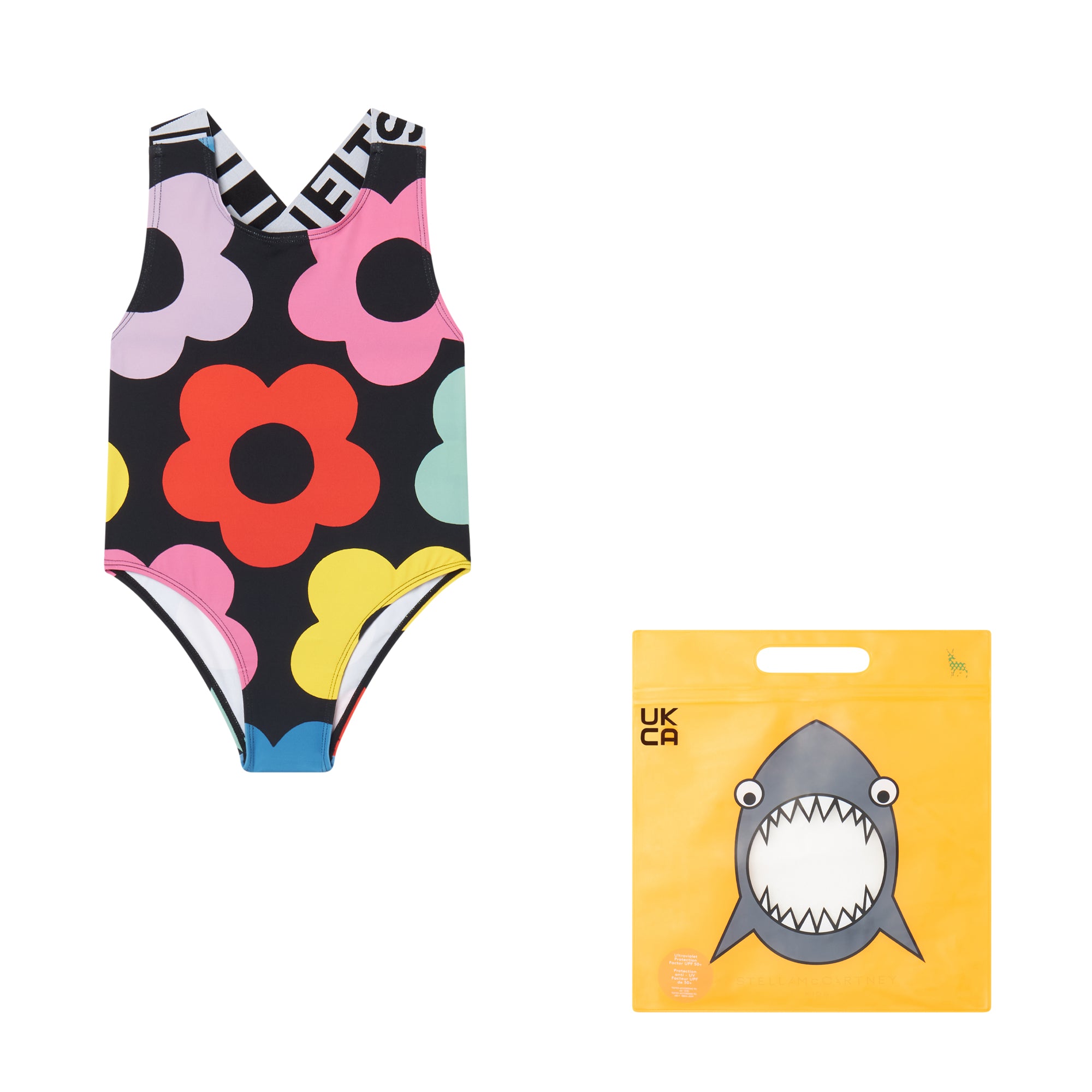 Girls Black Flower Swimsuit