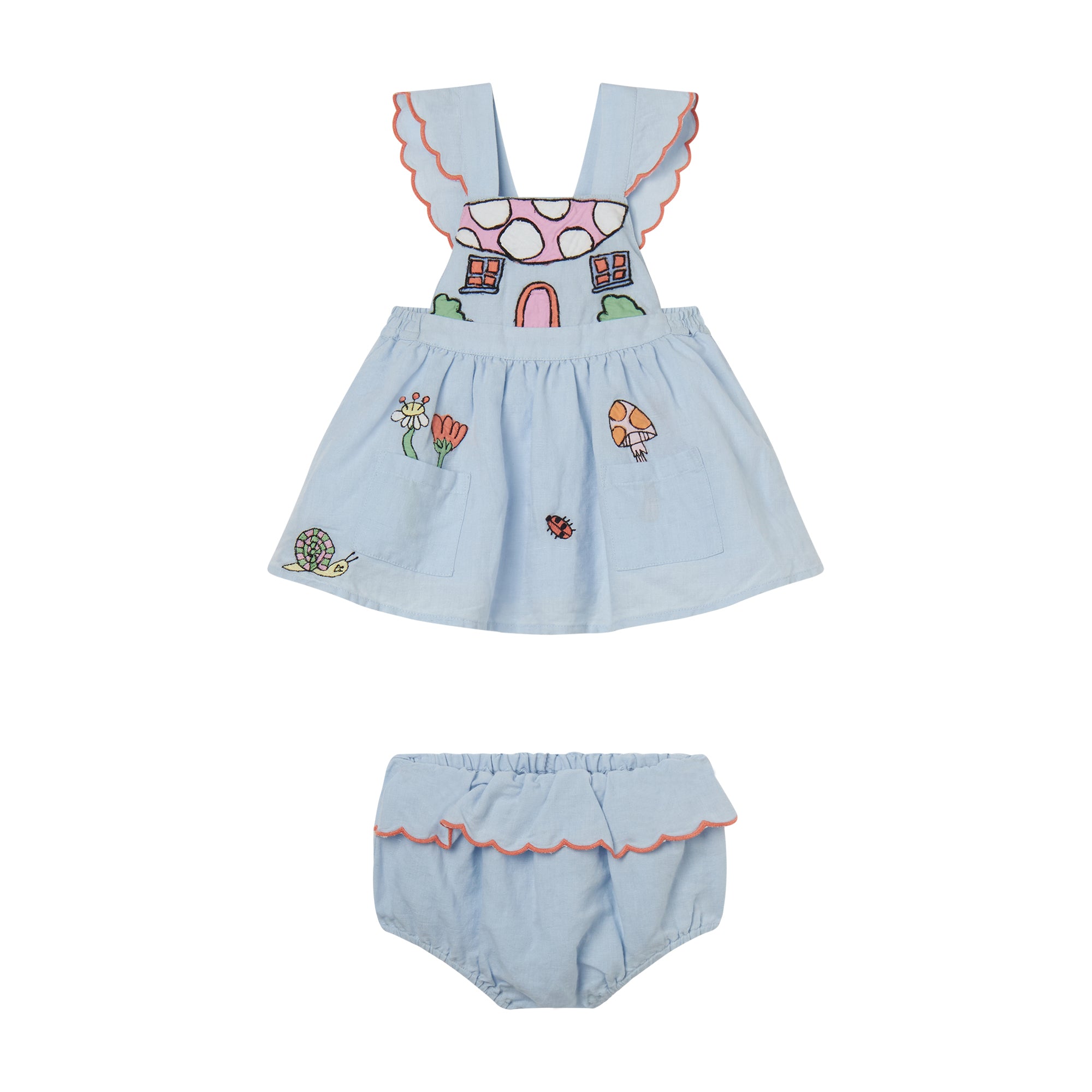 Baby Girls Light Blue Embroidered Dress Set