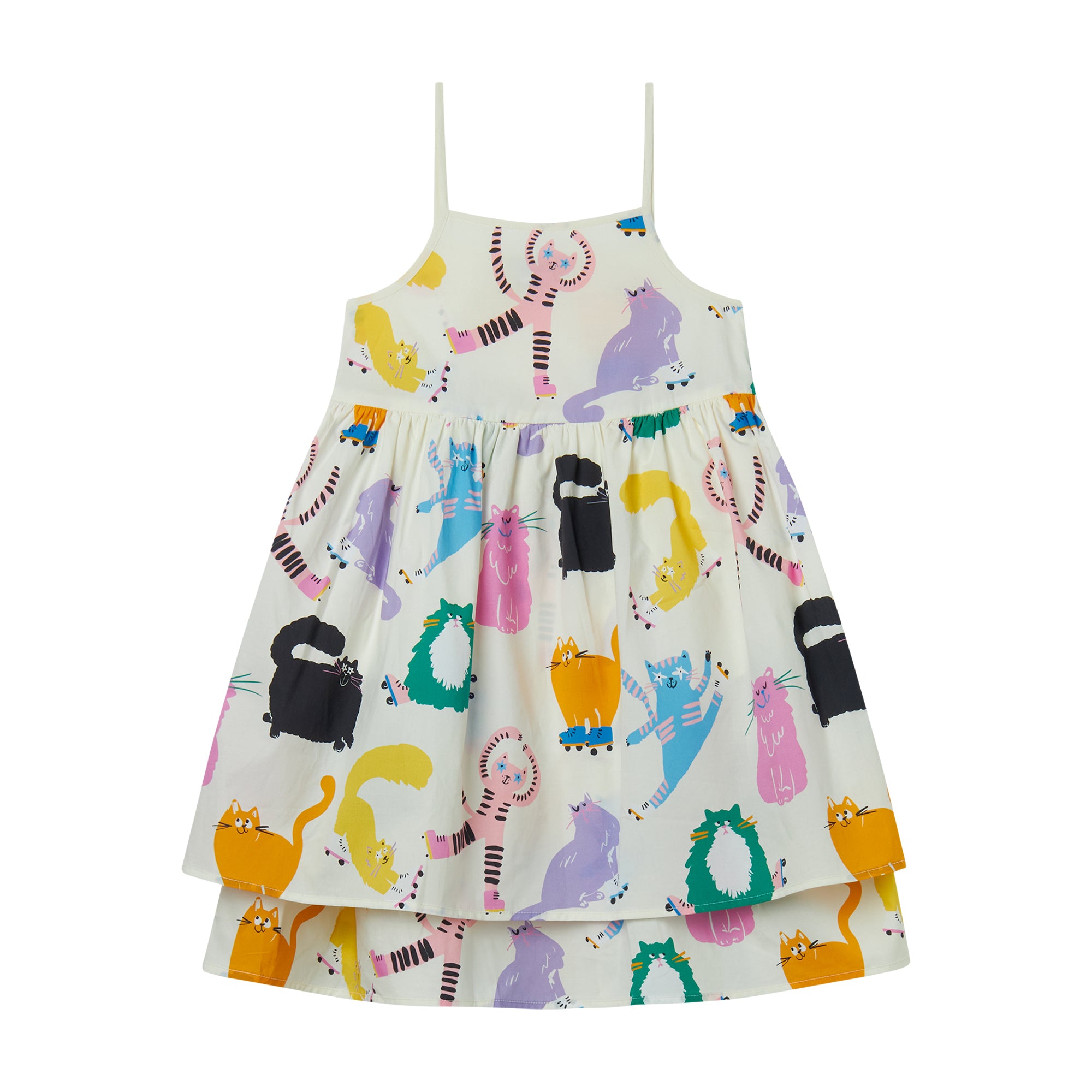 Girls Multicolor Cats Cotton Dress