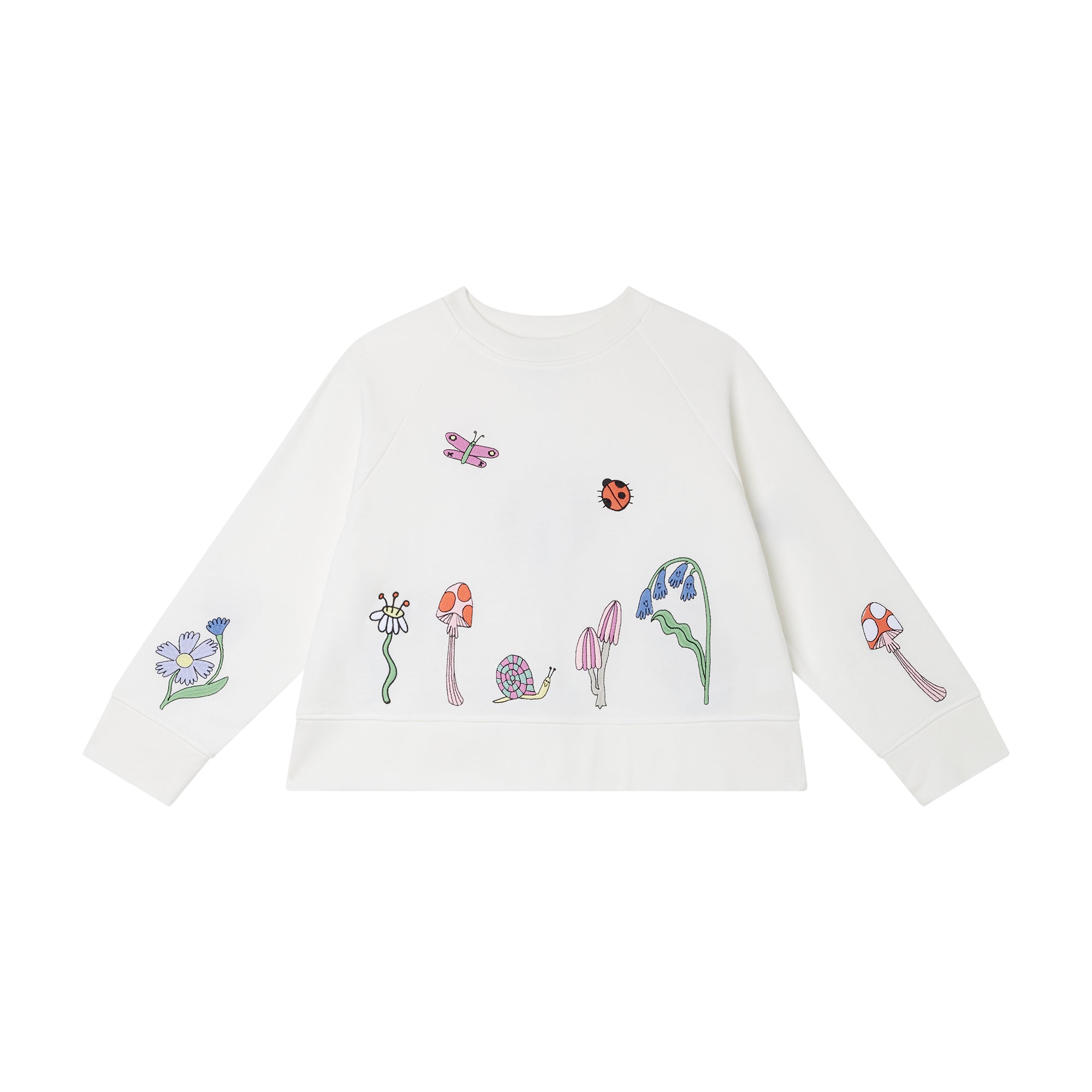 Girls White Embroidered Cotton Sweatshirt