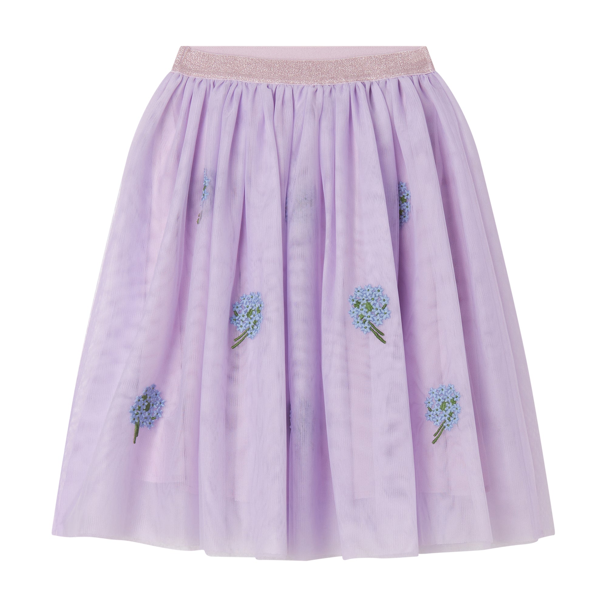 Girls Purple Embroidered Floral Puffy Skirt