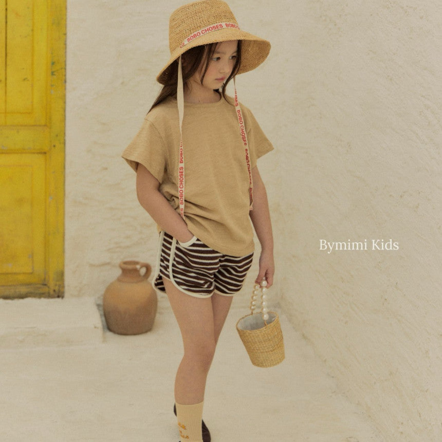 Girls Brown Stripes Cotton Shorts