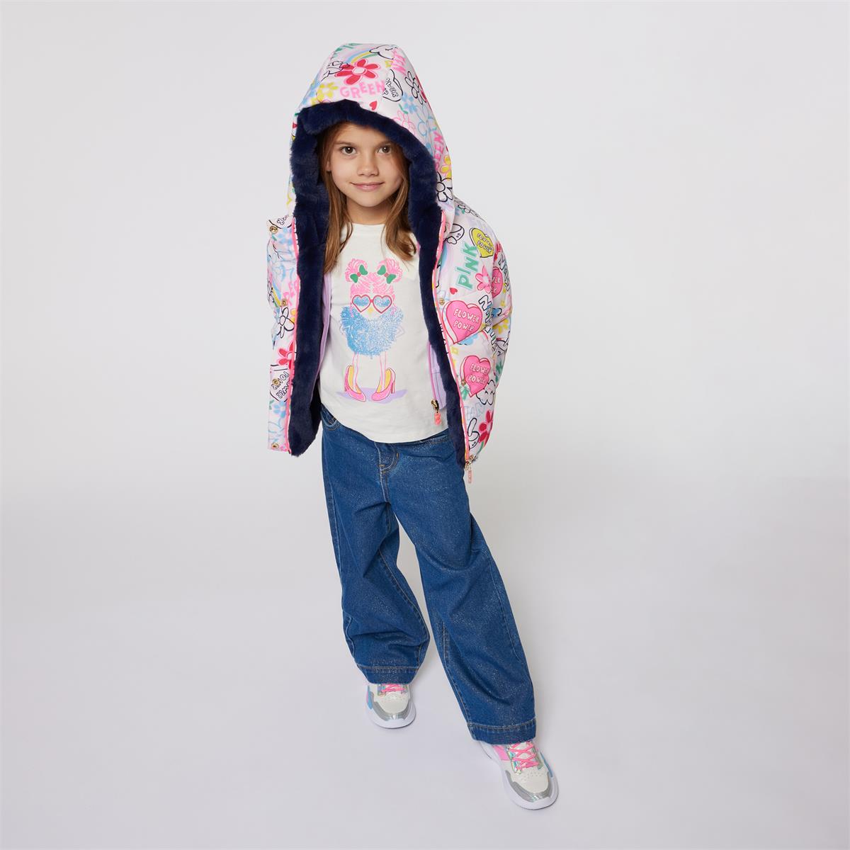 Girls Rose Printed Padded Jacket