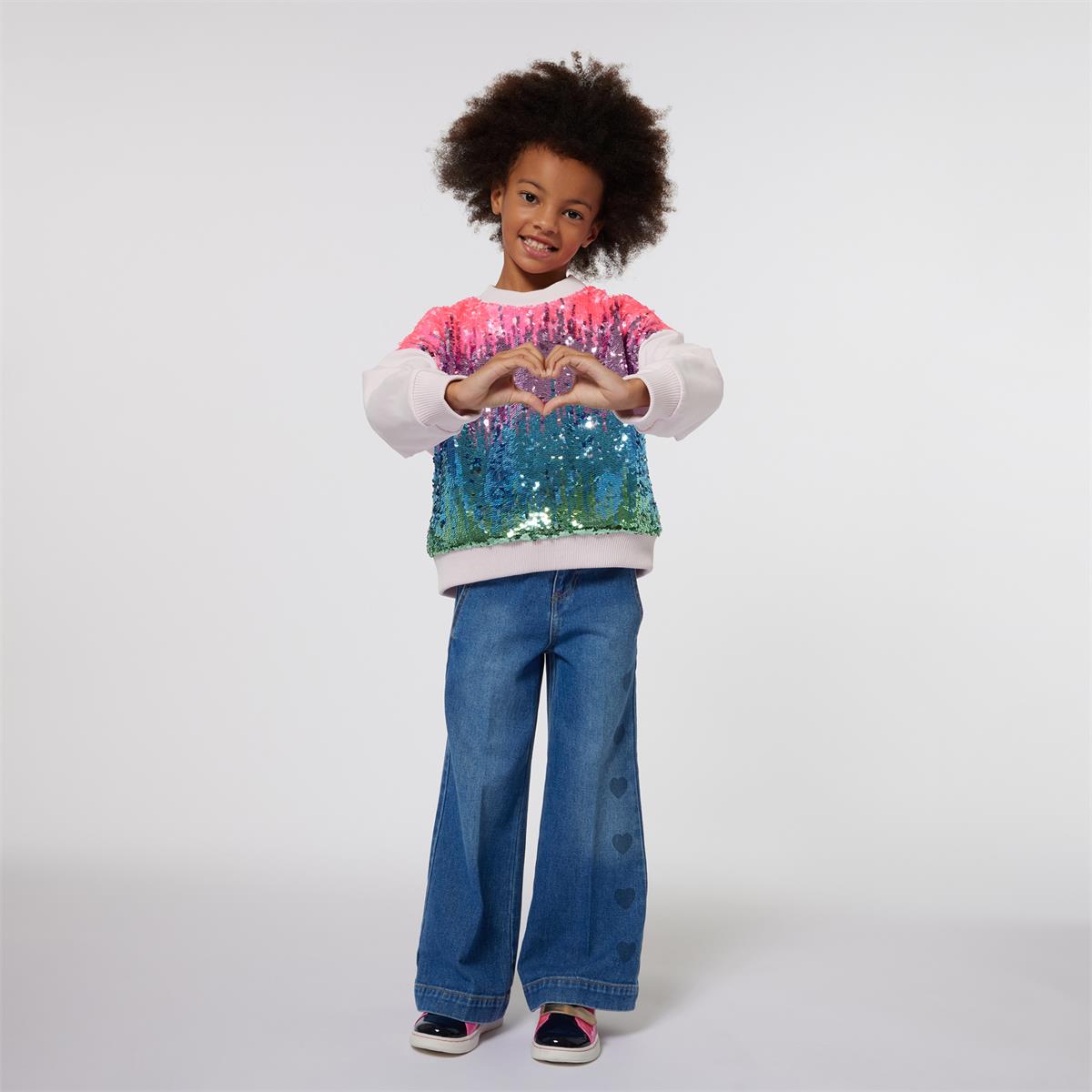 Girls Multicolor Sequin Cotton Sweatshirt