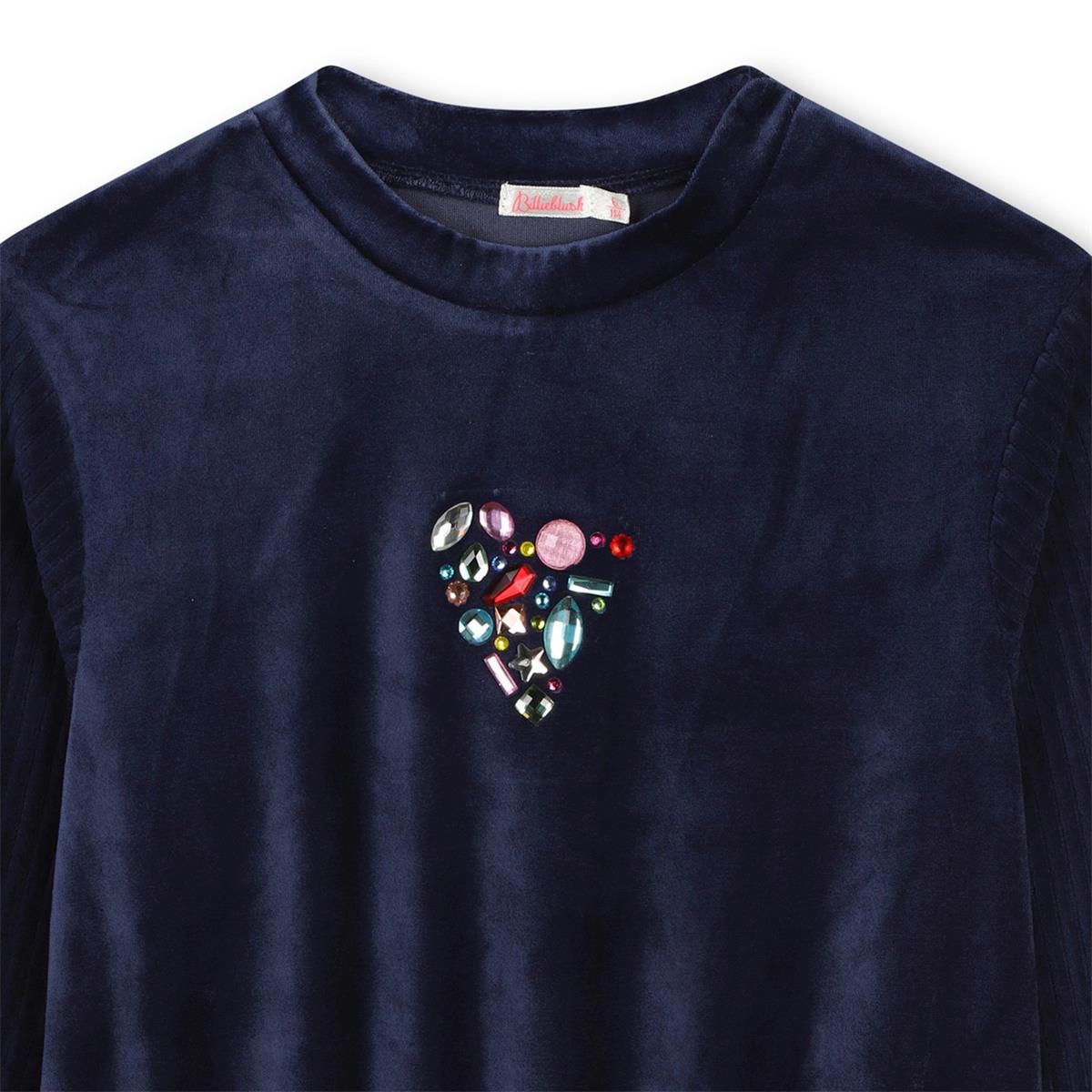 Girls Dark Blue Velvet Sweatshirt