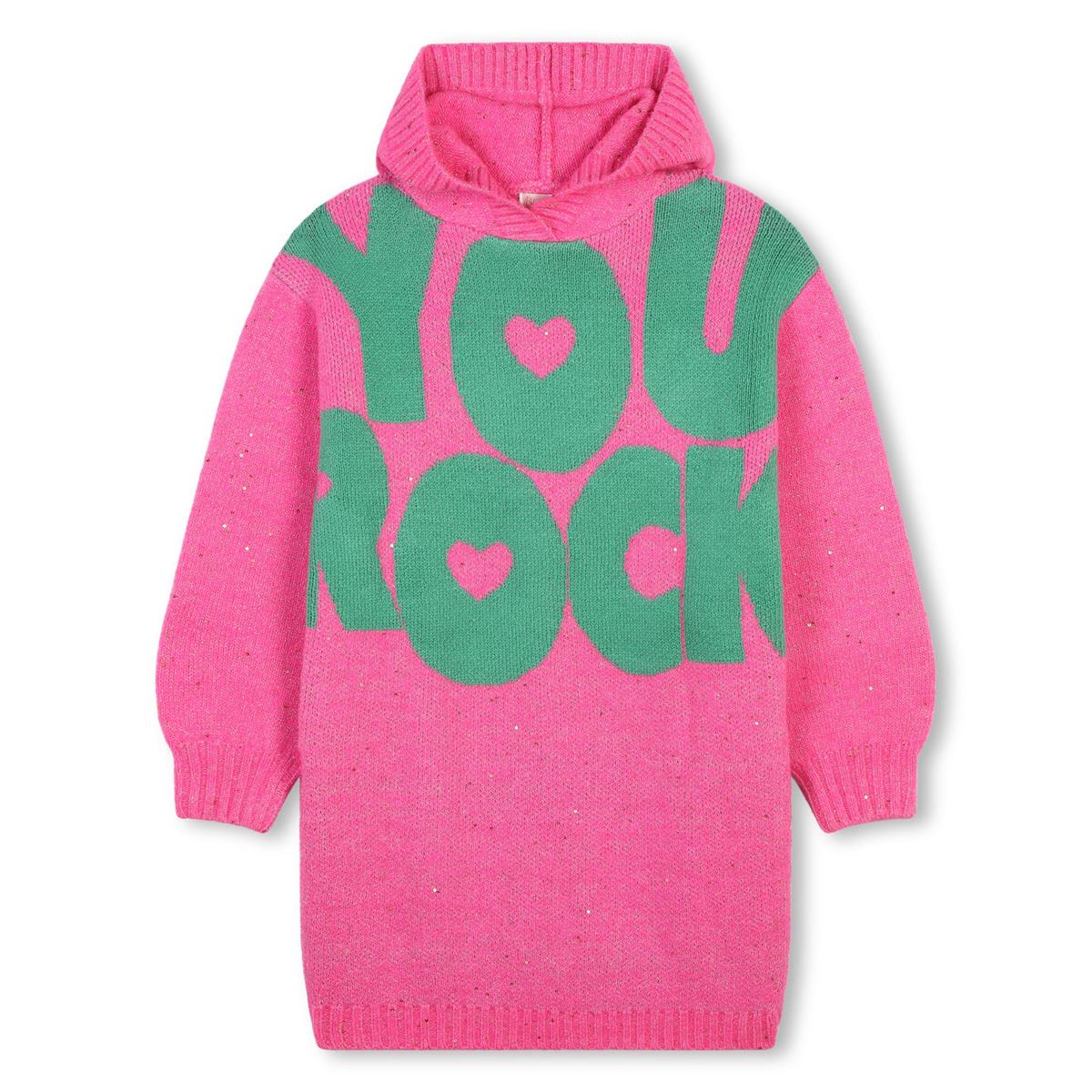 Girls Pink Hooded Knit Dress