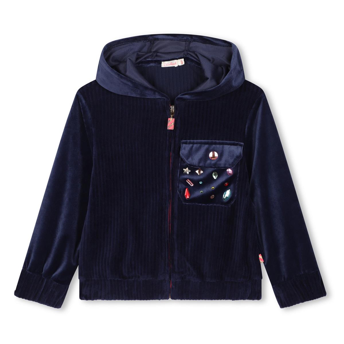 Girls Blue Velvet Zip-Up Top