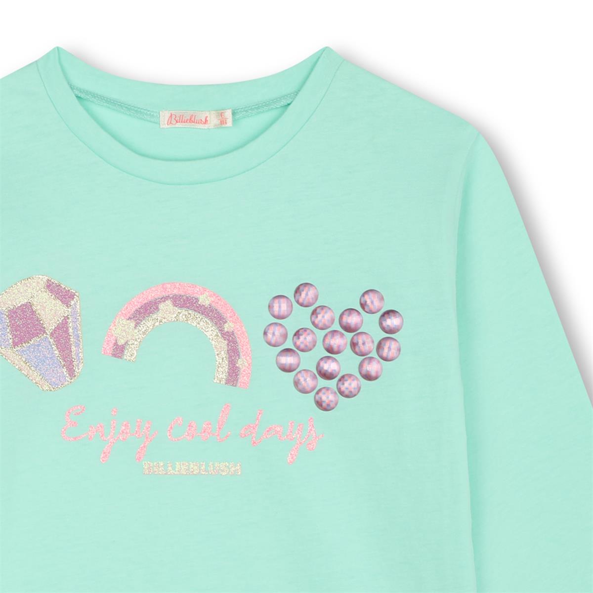 Girls Cyan Cotton T-Shirt