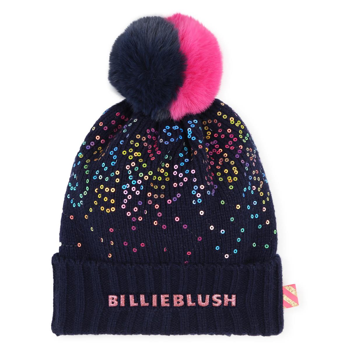 Girls Dark Blue Sequin Knit Hat