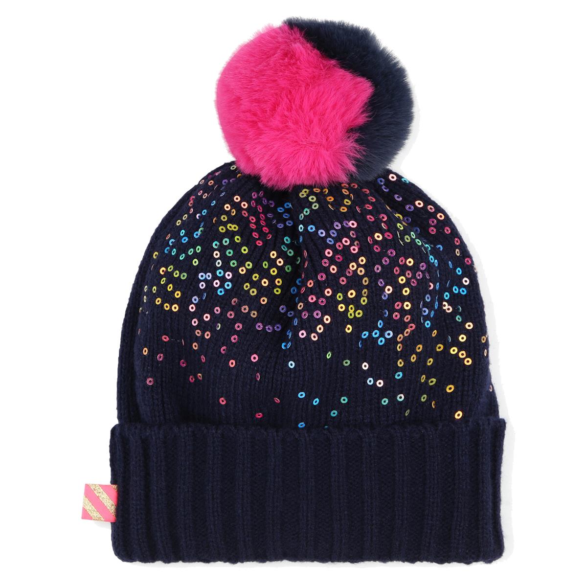 Girls Dark Blue Sequin Knit Hat