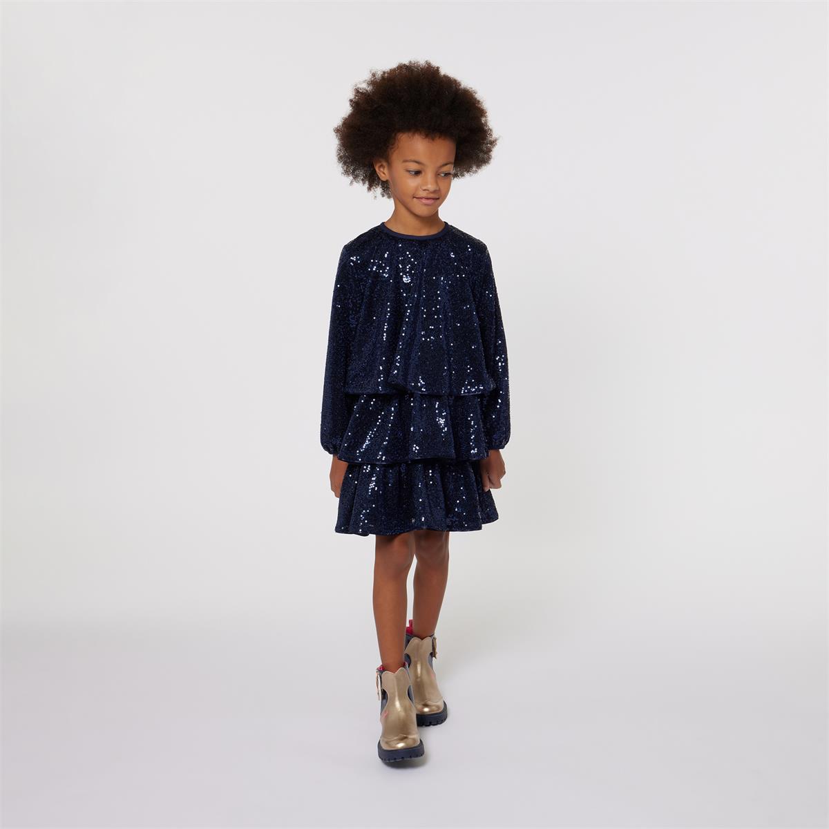 Girls Dark Blue Glitter Dress