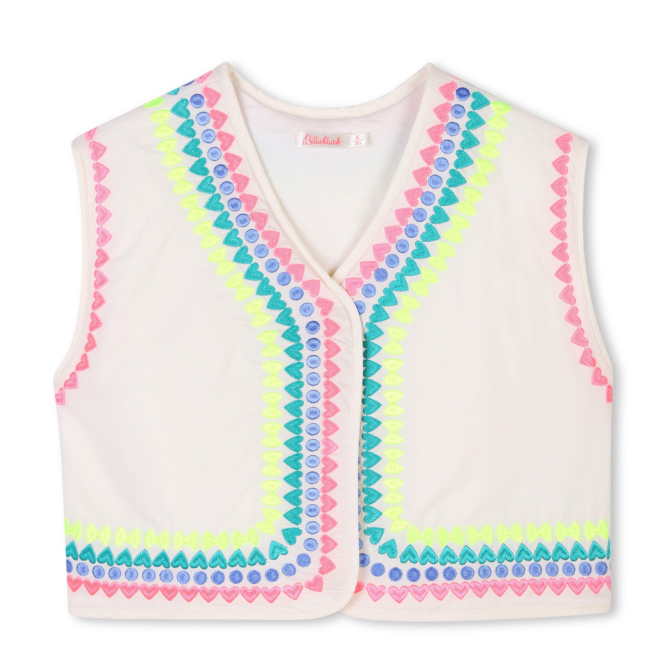 Girls White Embroidered Cotton Gilet