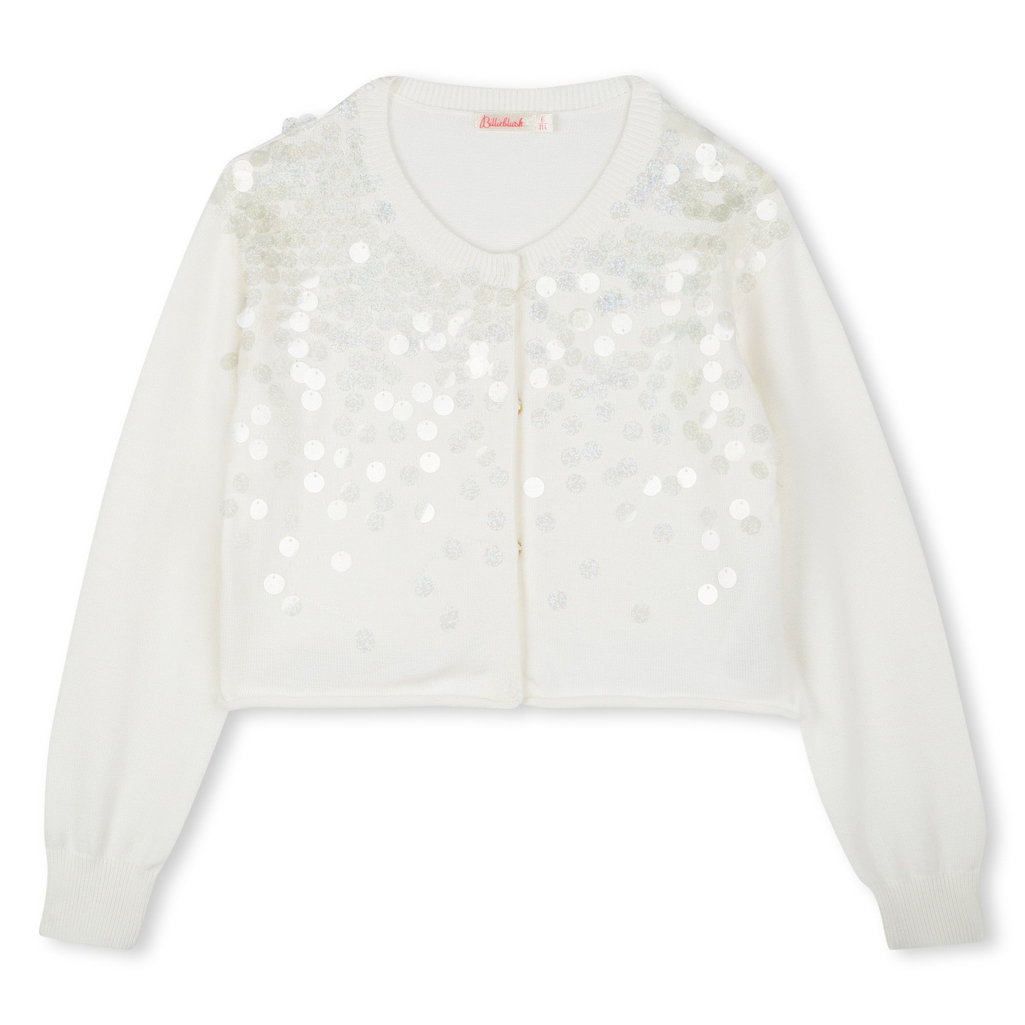 Girls White Sequin Knit Cardigan