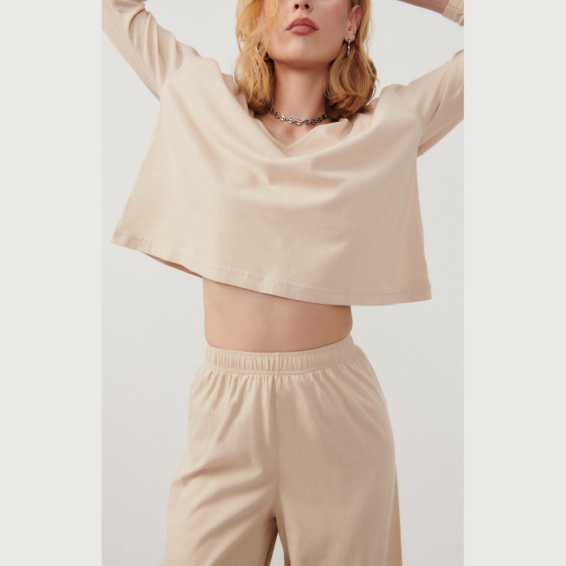 Women Beige Cotton Trousers