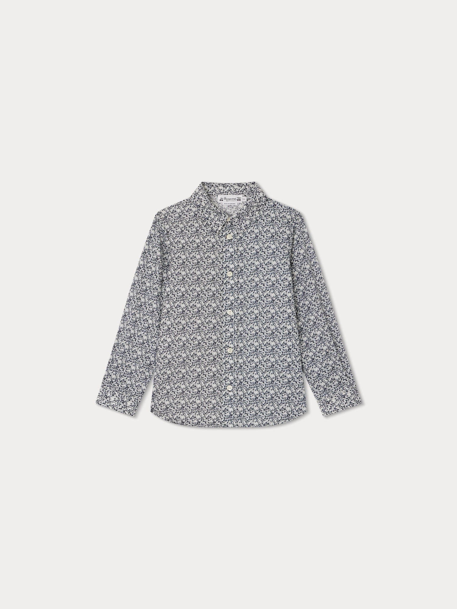 Boys Navy Floral Cotton Shirt