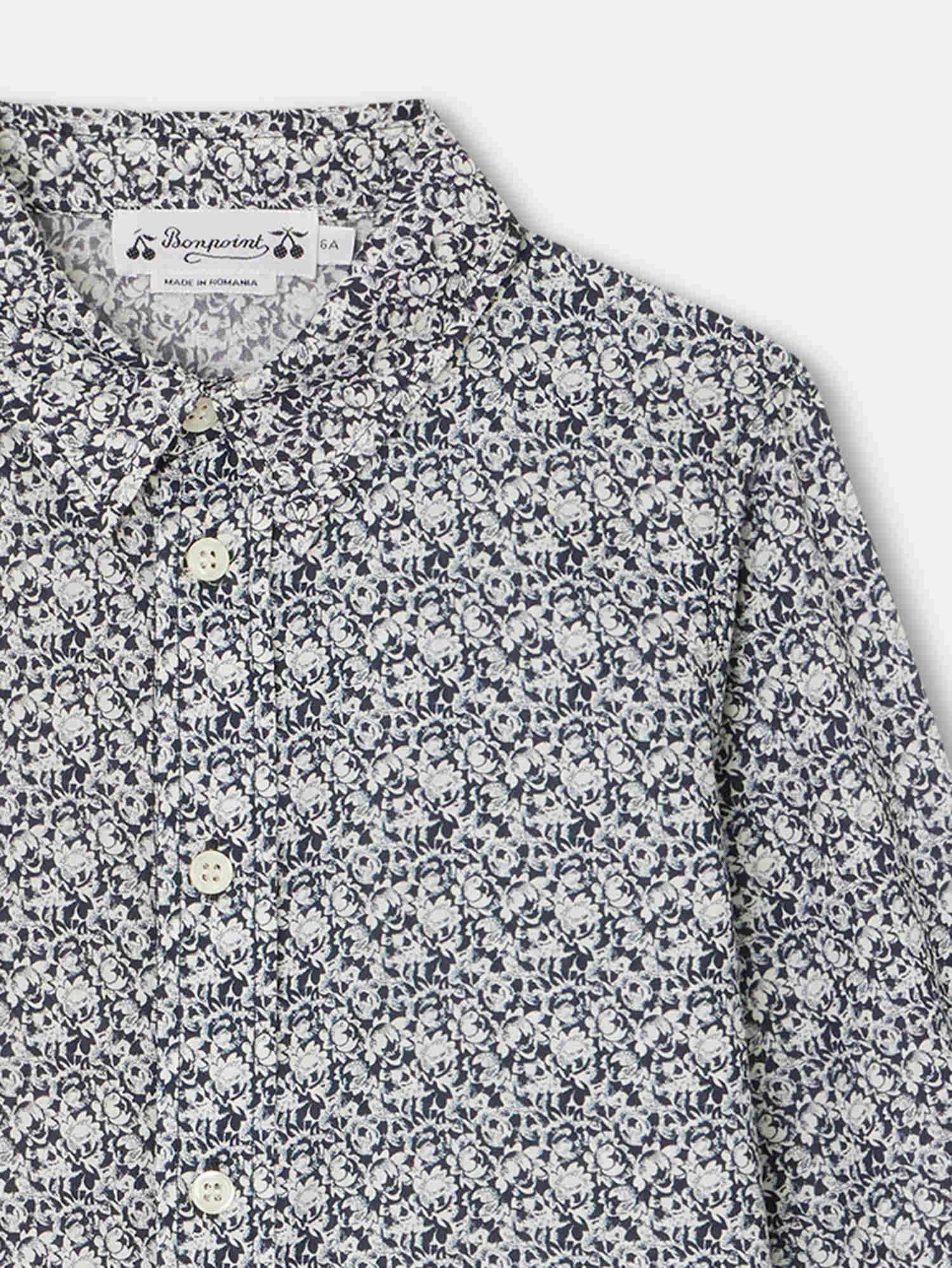 Boys Navy Floral Cotton Shirt