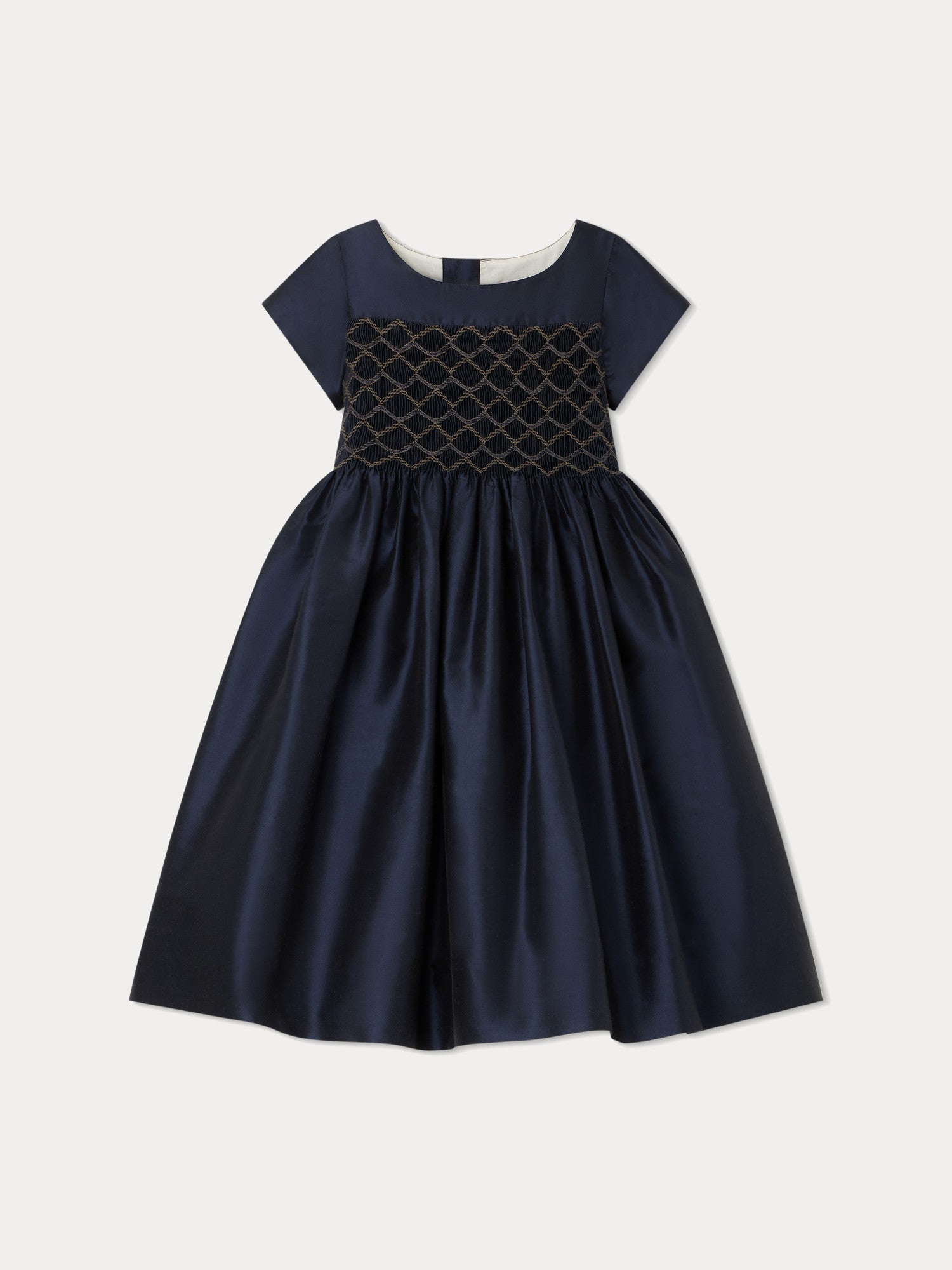 Girls Navy Silk Dress