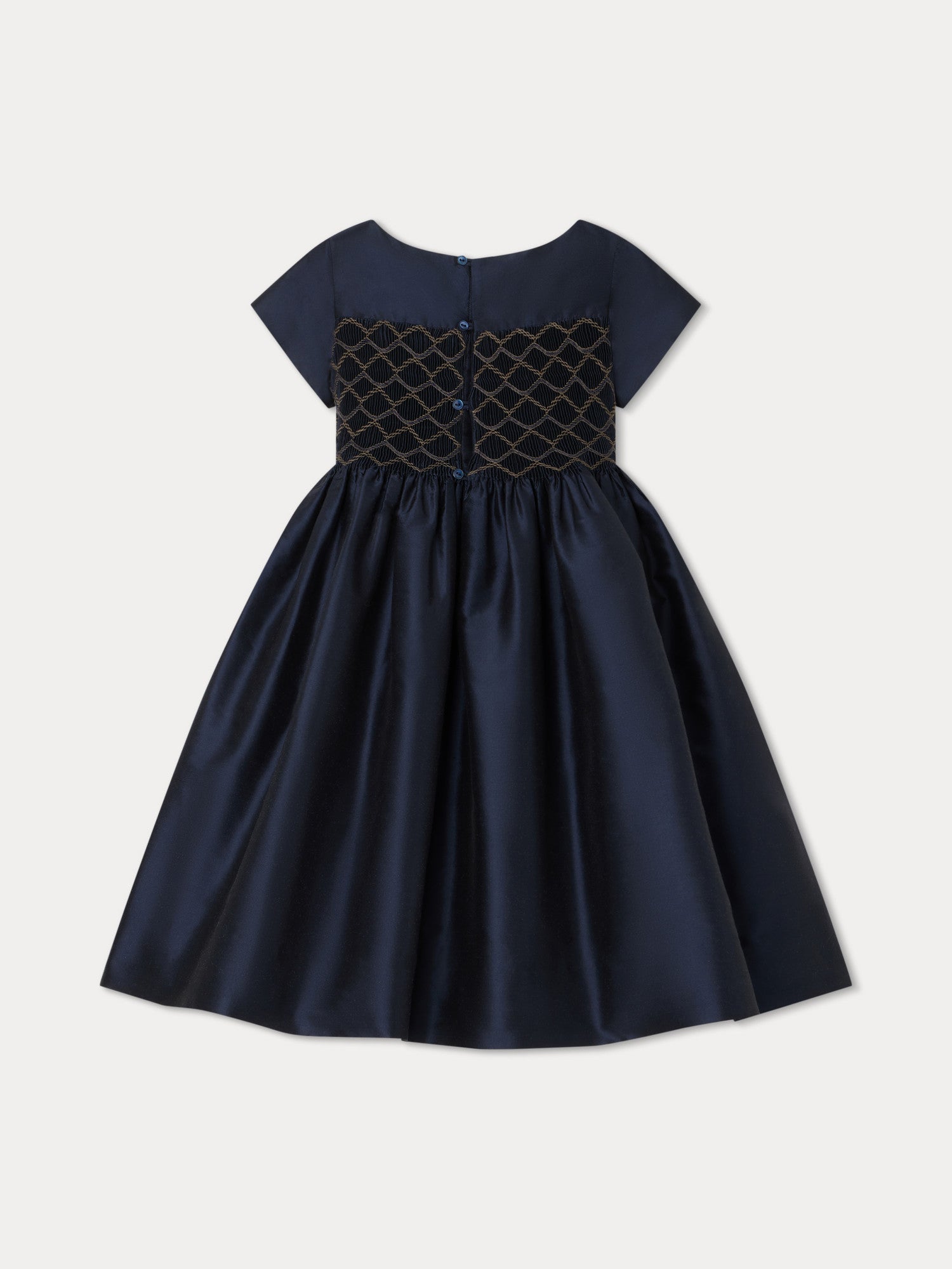 Girls Navy Silk Dress