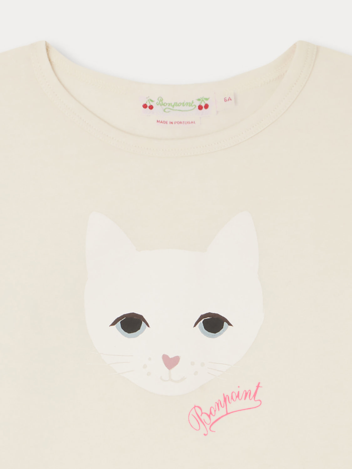 Girls White Cat Cotton T-Shirt