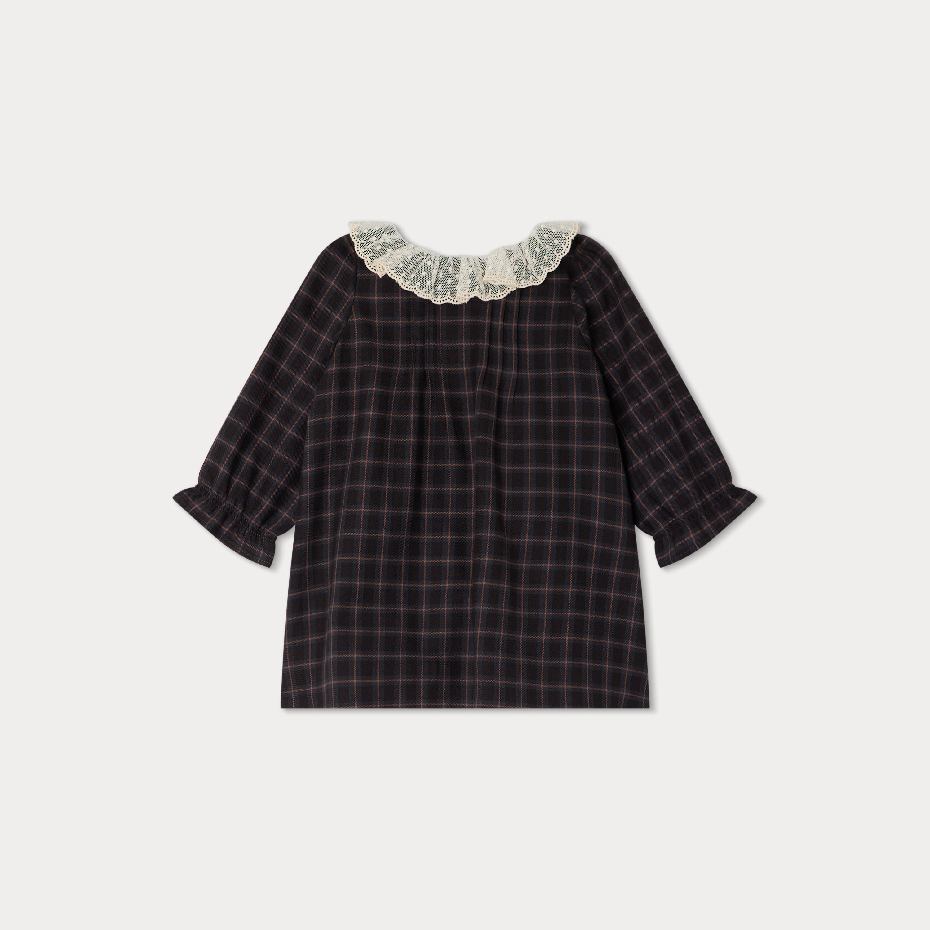 Baby Girls Dark Grey Check Cotton Dress