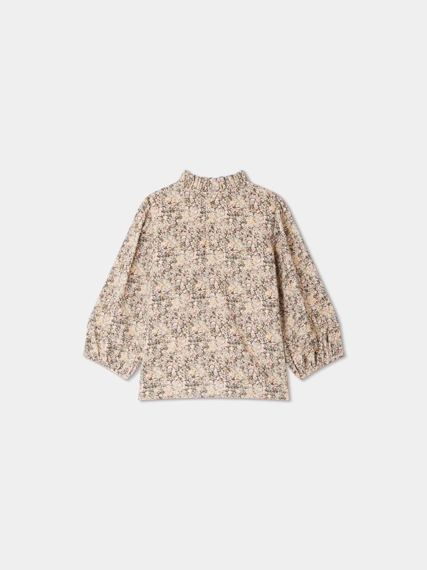 Girls Beige Floral Corduroy Shirt