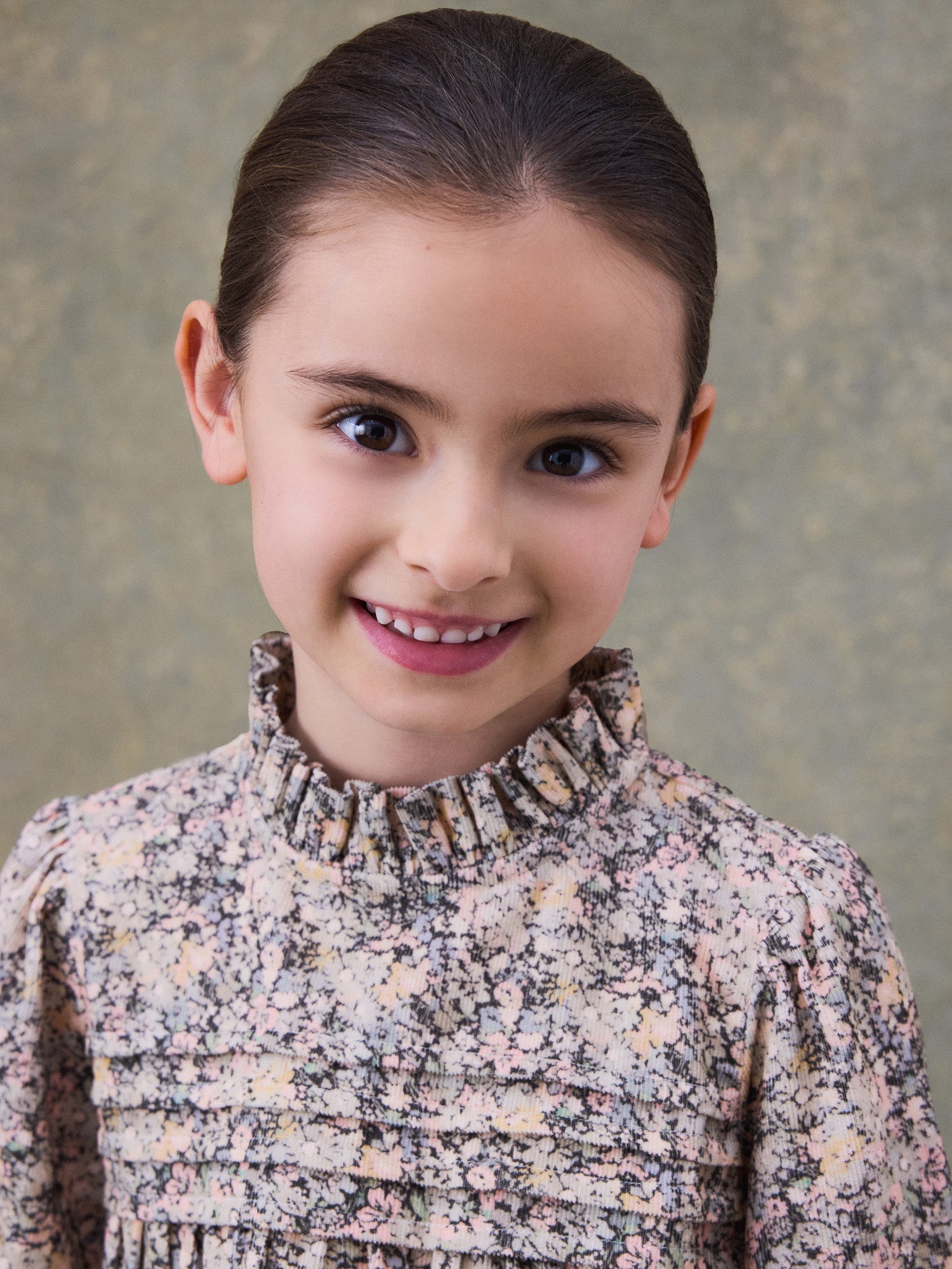 Girls Beige Floral Corduroy Shirt