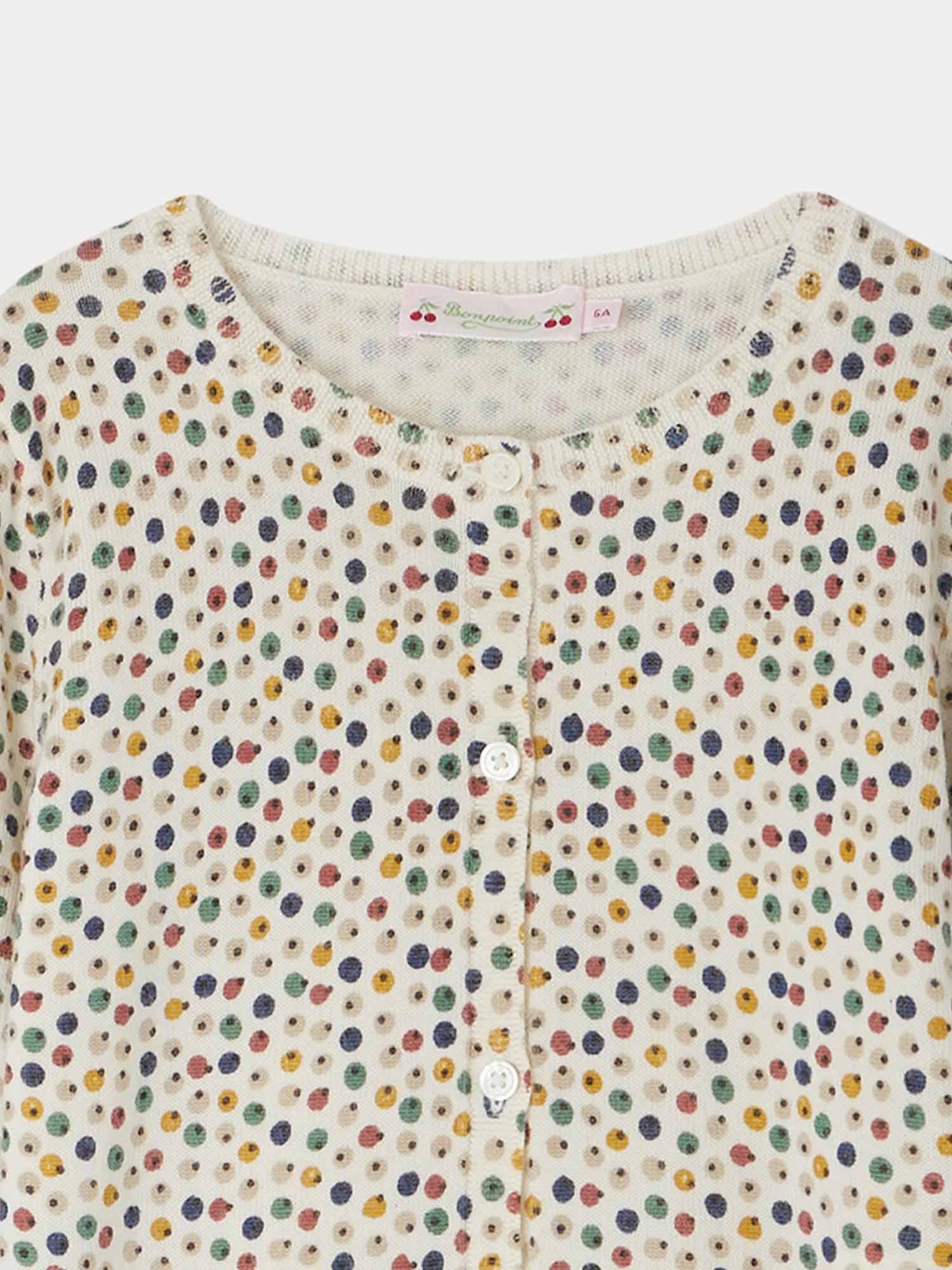 Girls Multicolor Dots Wool Cardigan