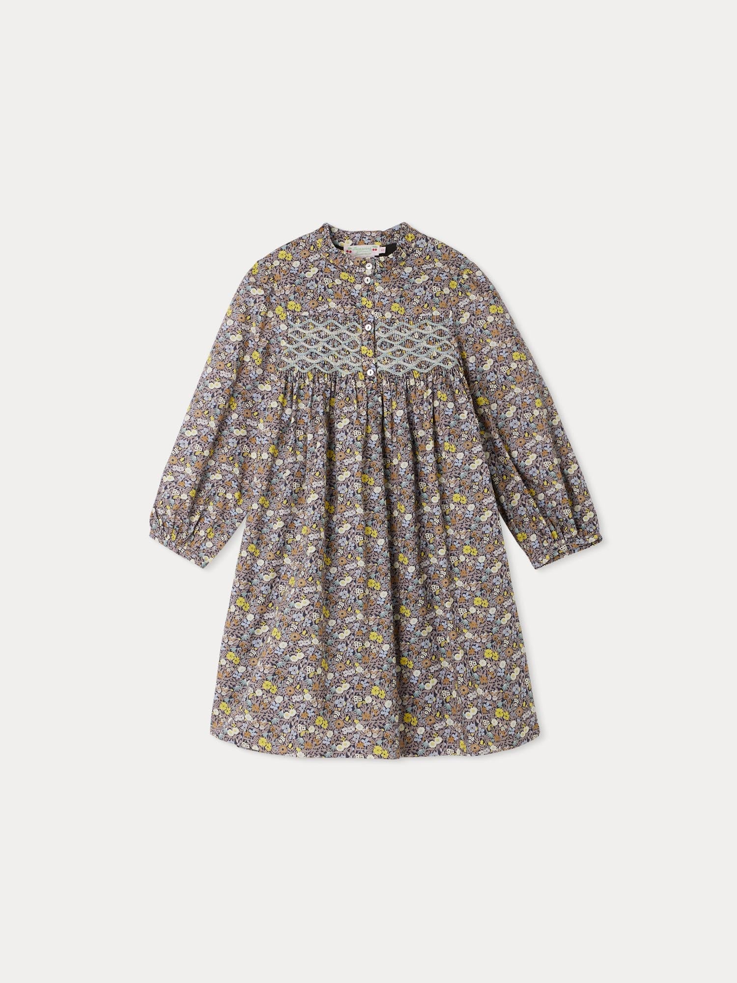 Girls Grey Floral Cotton Dress