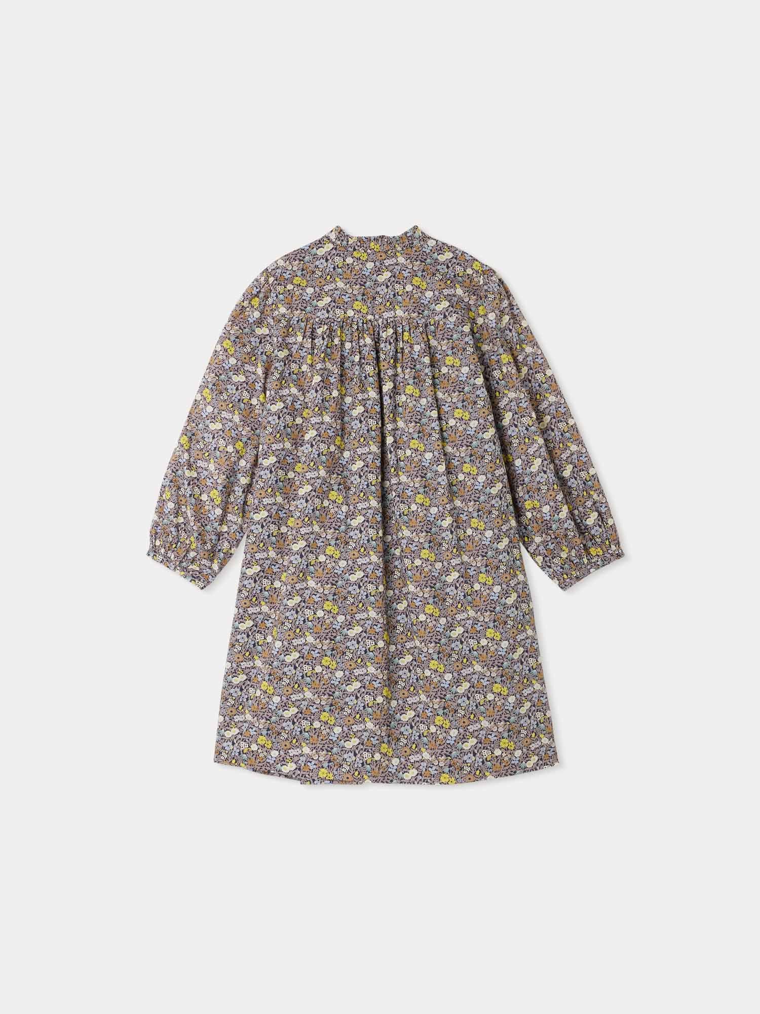 Girls Grey Floral Cotton Dress