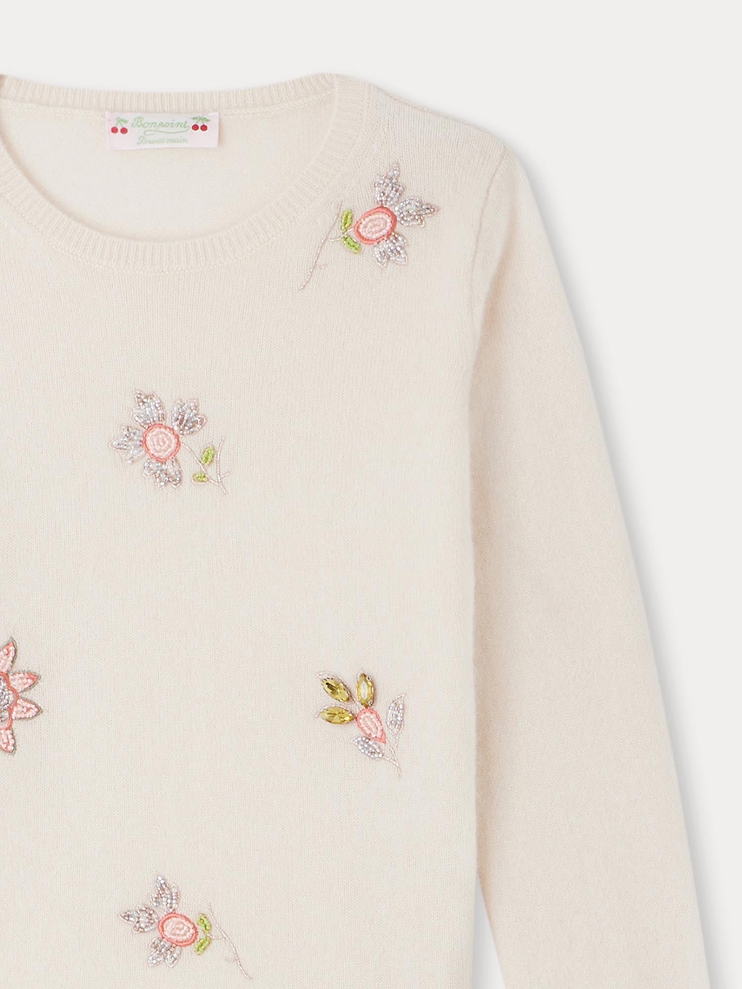 Girls White Embroidered Cashmere Sweater