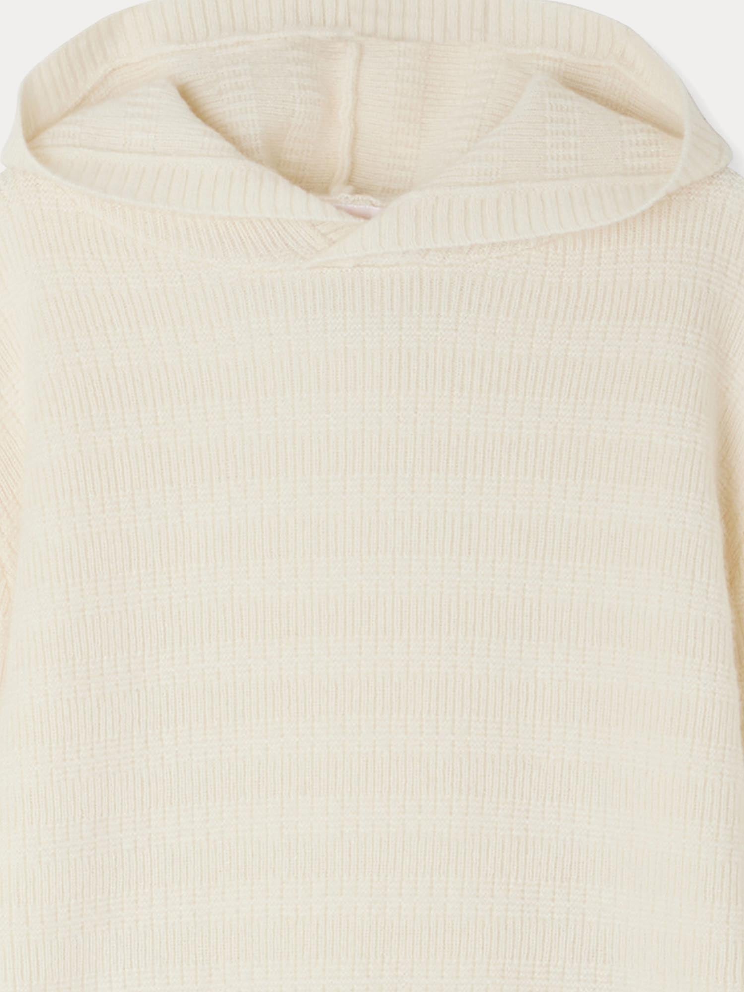 Girls White Hooded Cashmere Sweater