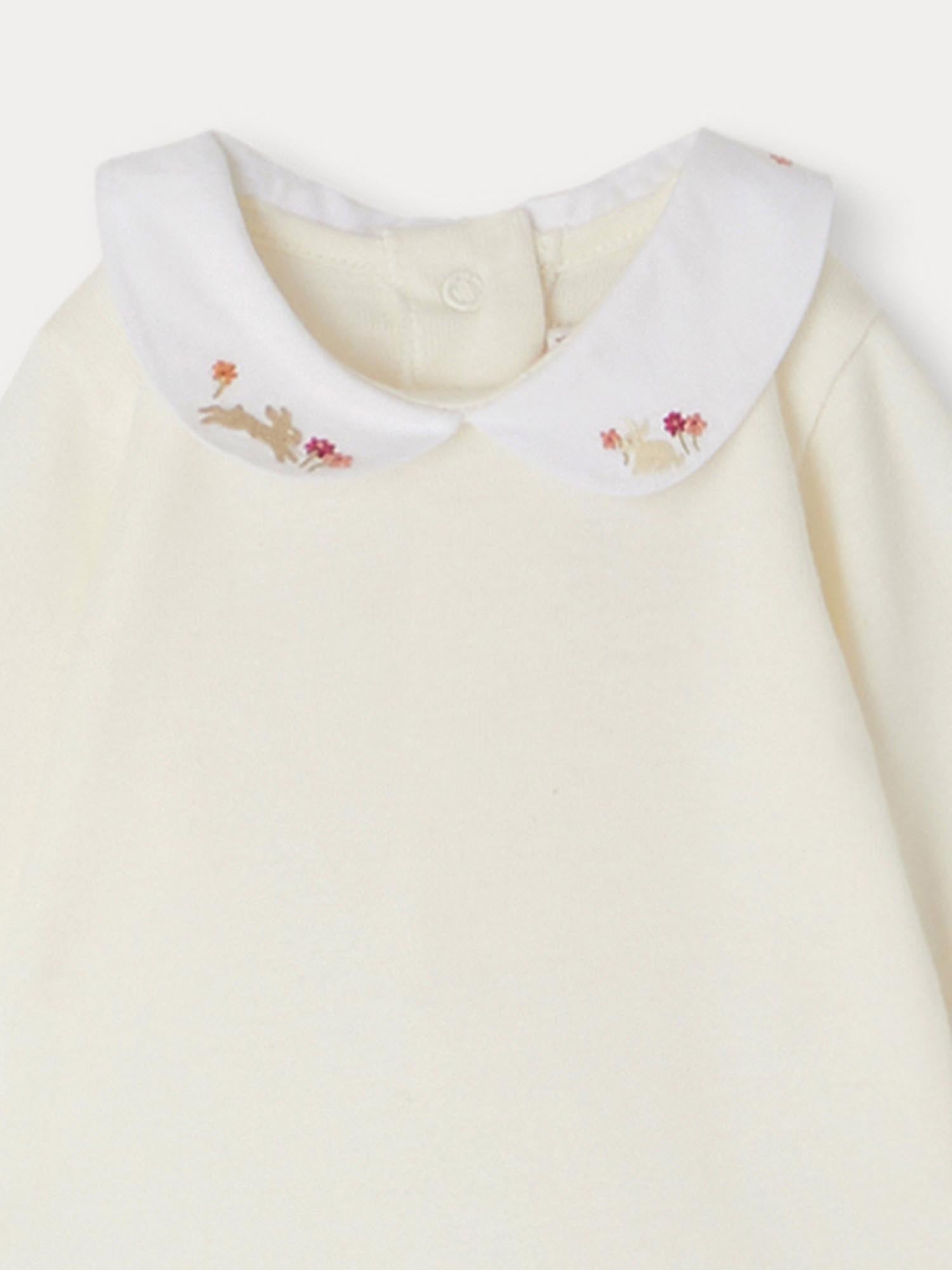 Baby Girls White Embroidered Cotton Babysuit