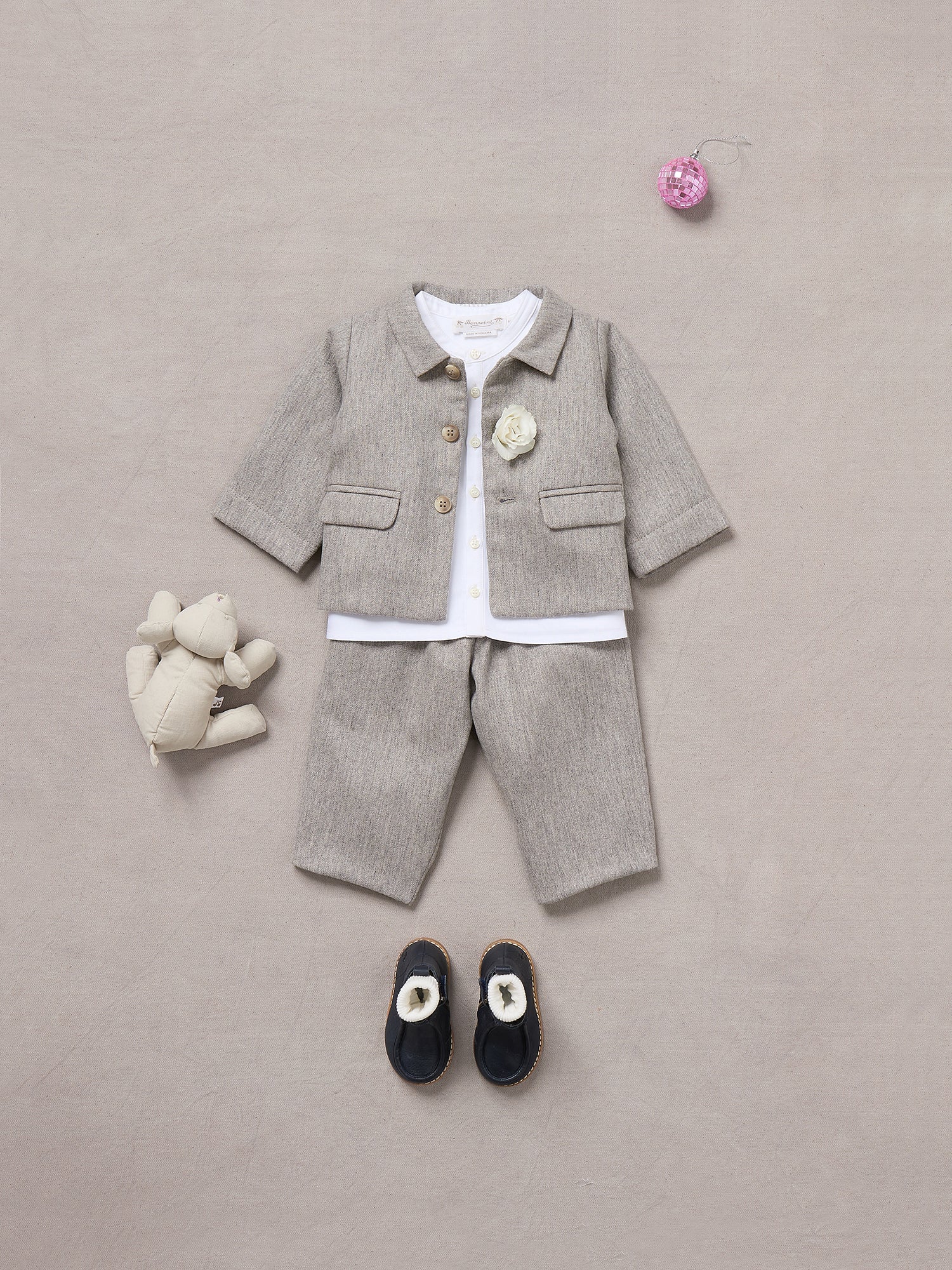 Baby Boys Beige Grey Wool Trousers