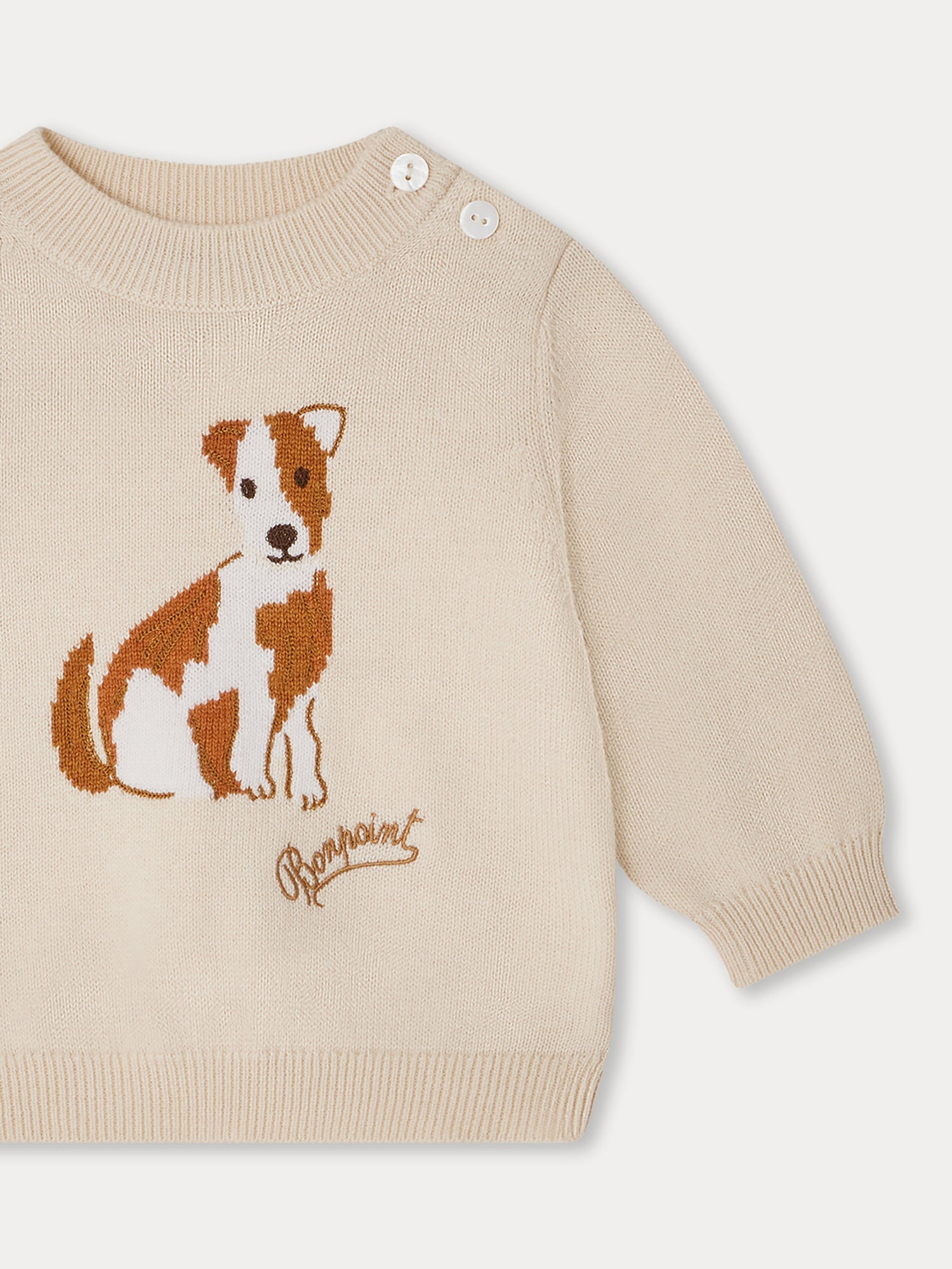 Baby Boys White Puppy Wool Sweater