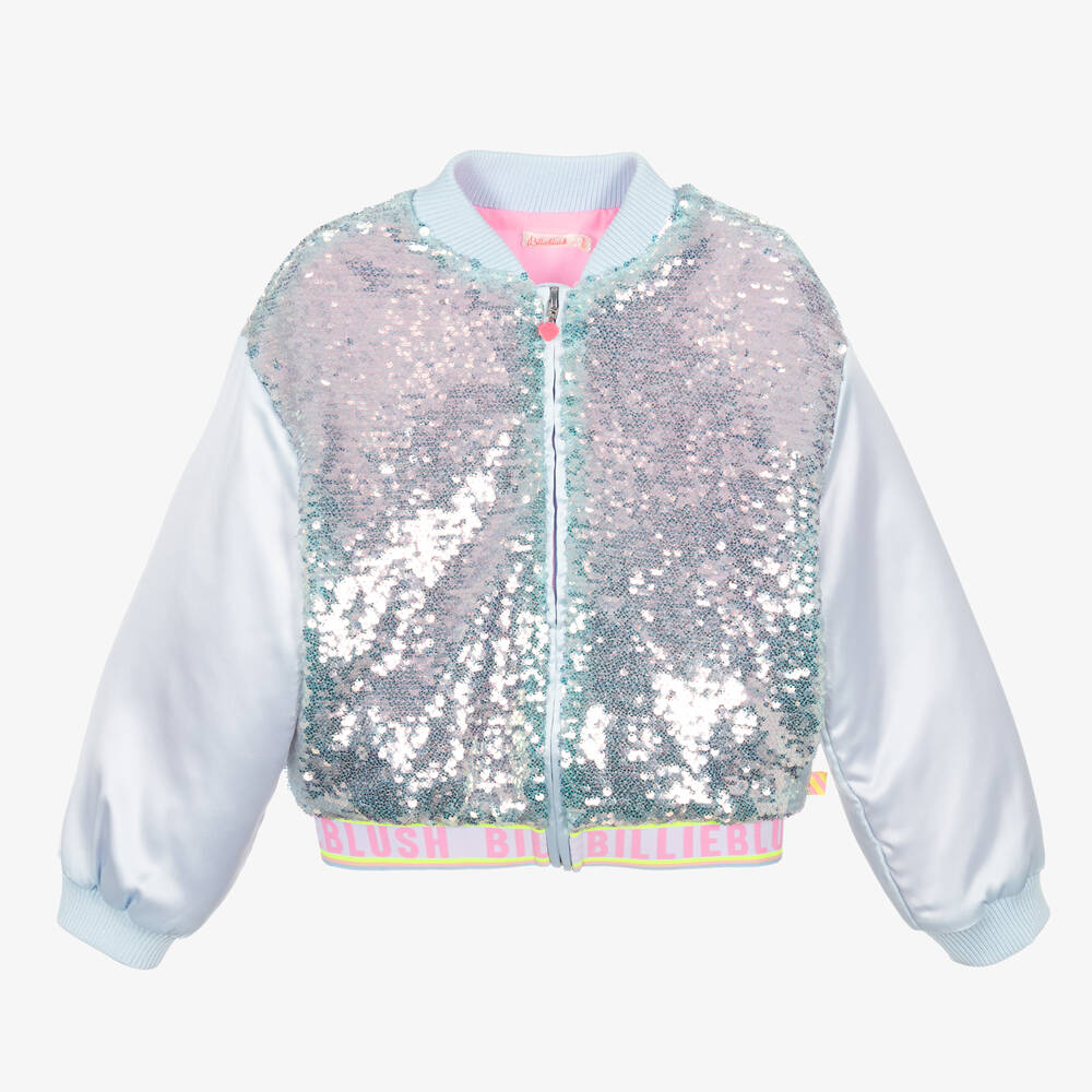 Girls Blue Sequin Bomber Jacket