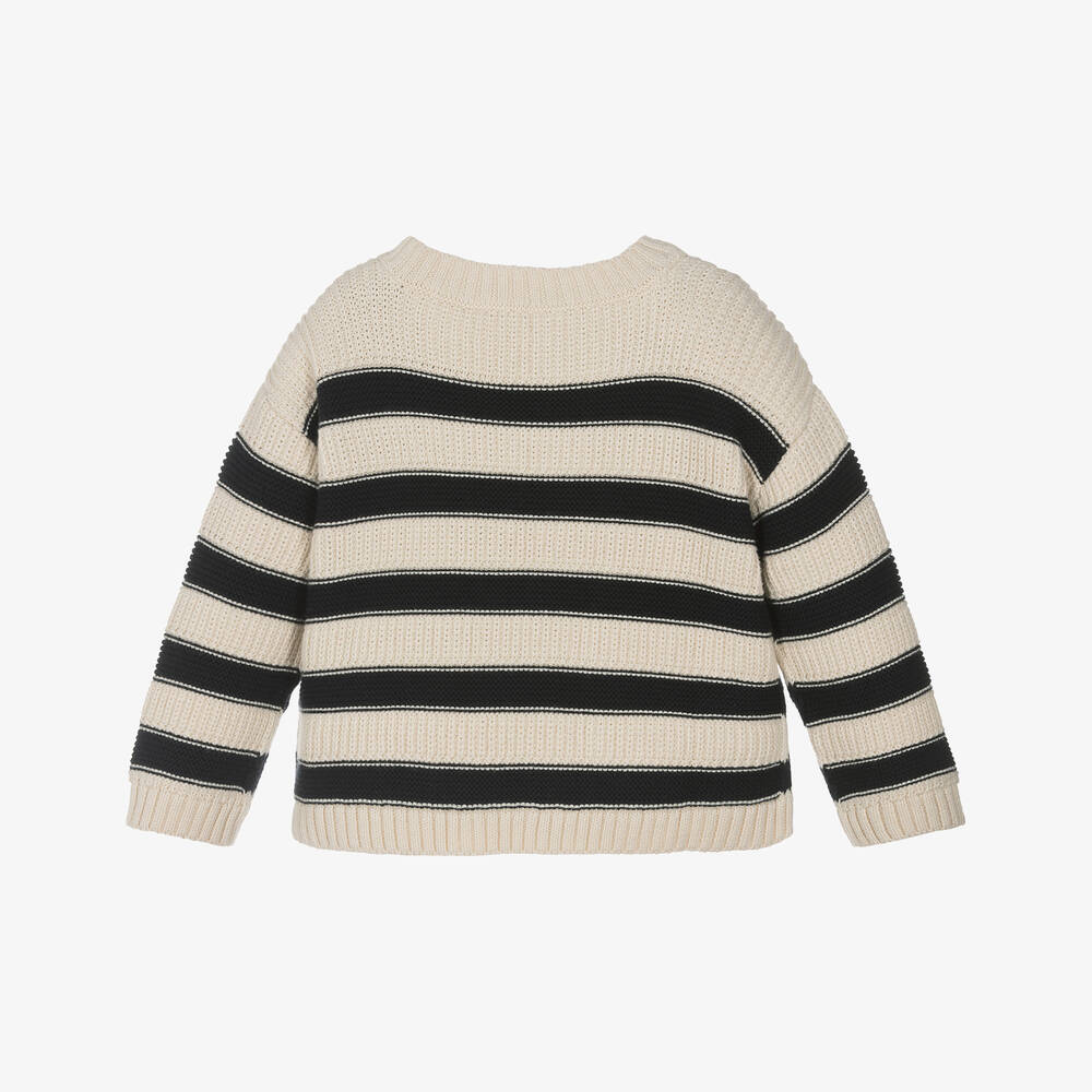 Girls Ivory Stripes Cotton Sweater