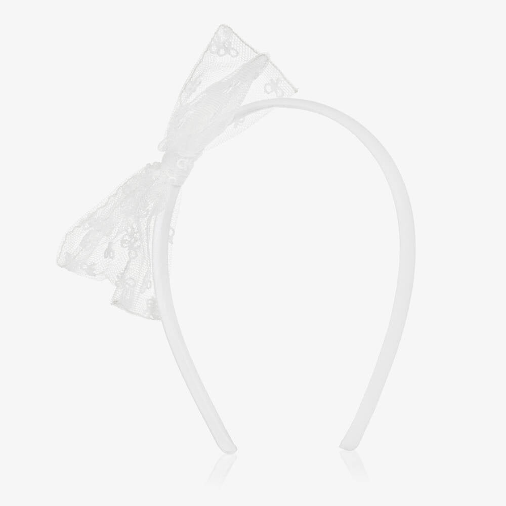 Girls White Tulle Bow Hairband