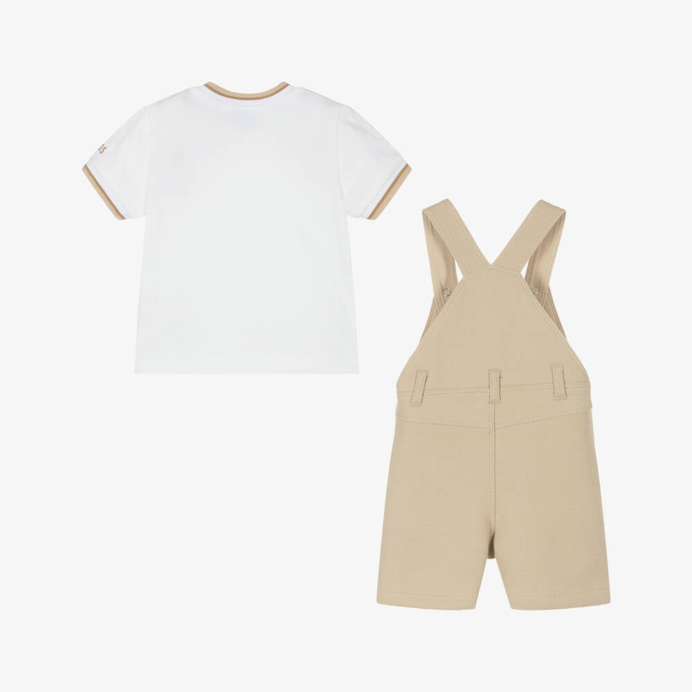 Baby Boys Beige Cotton Dungaree Set