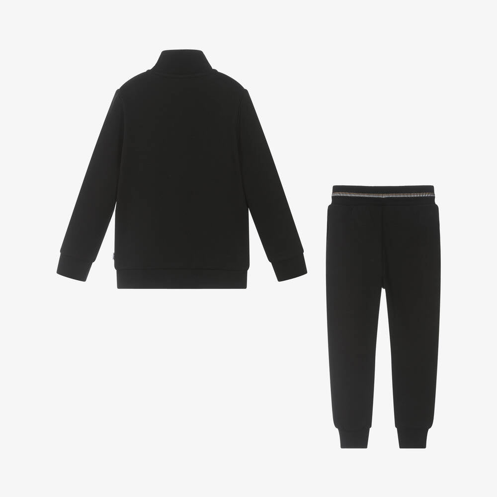 Boys Black Casual Sports Cotton Suit