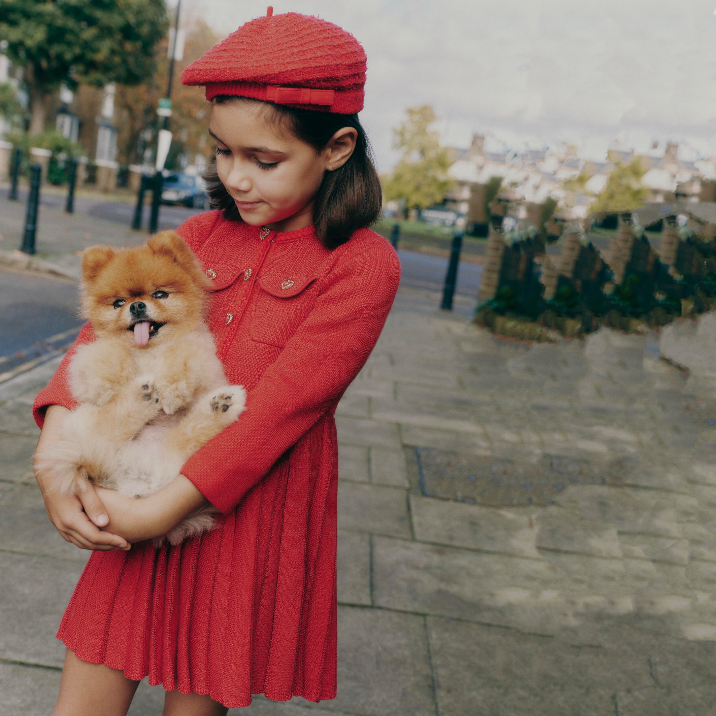 Girls Red Knit Pleated Dress