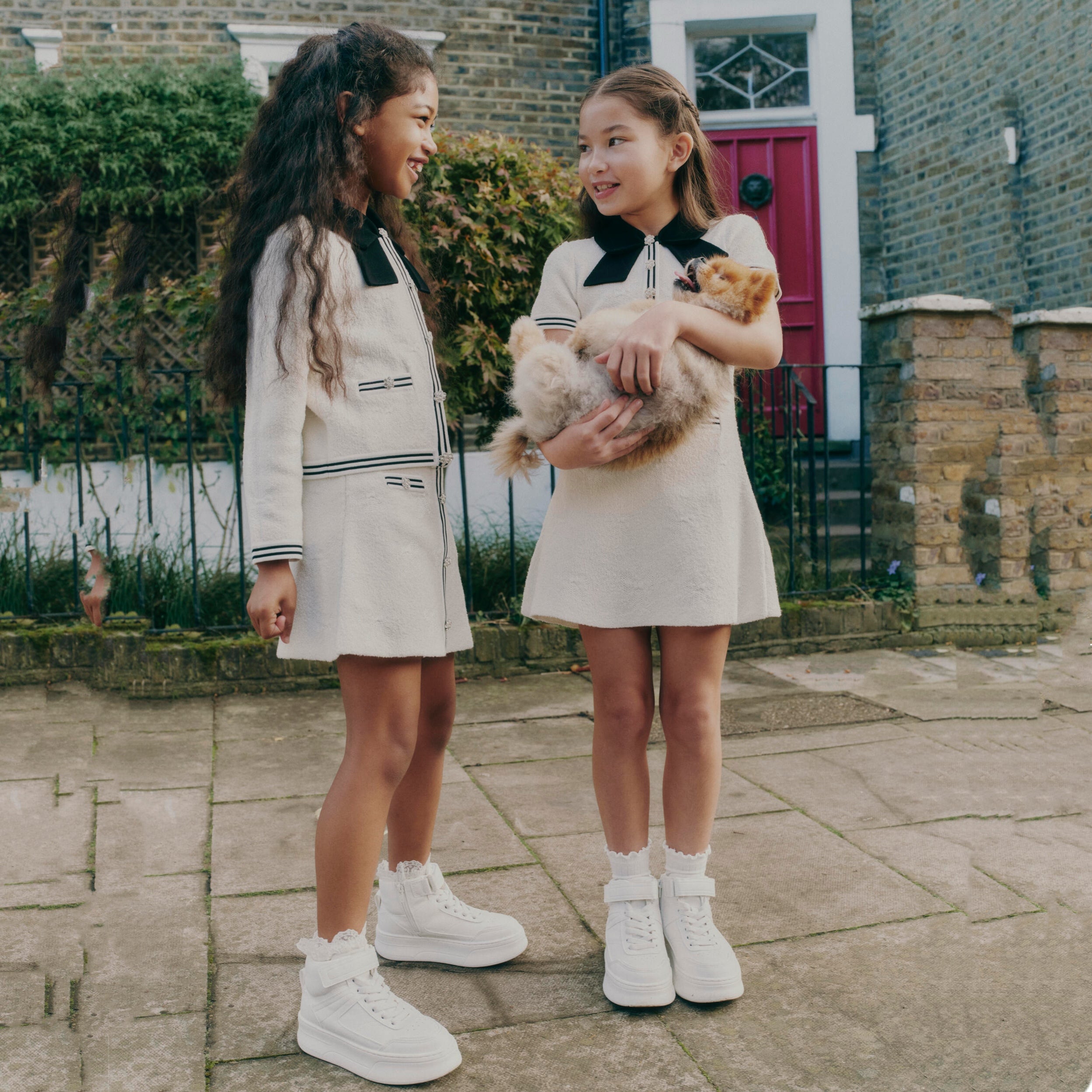 Girls White Jacquard Knit Skirt