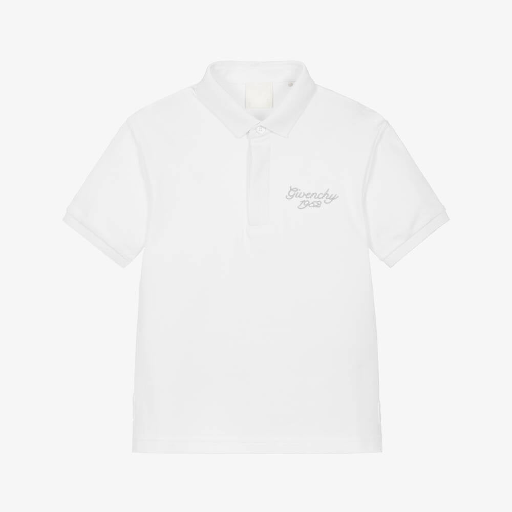 Boys White Cotton Polo Shirt