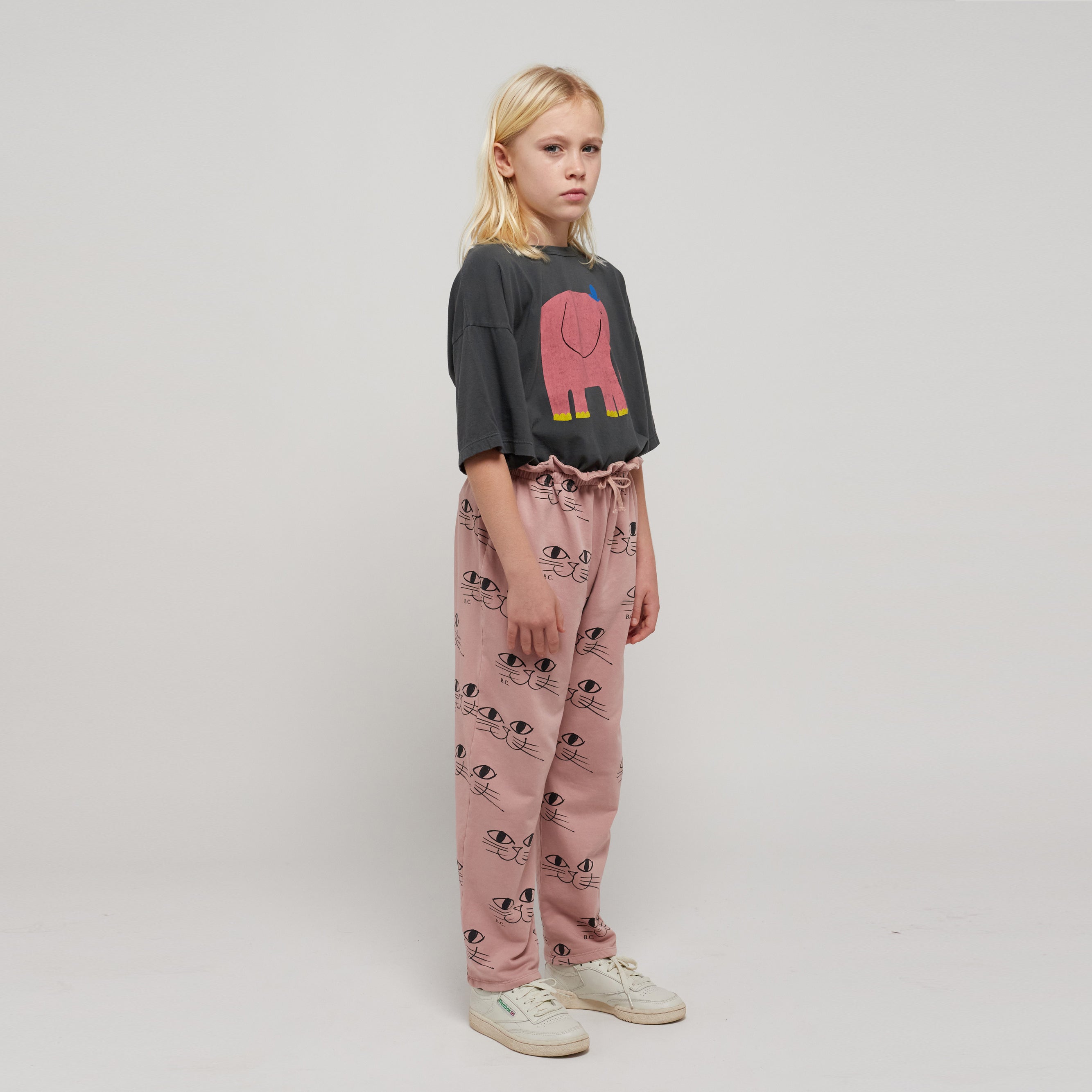 Girls Pink Printed Cotton Trousers