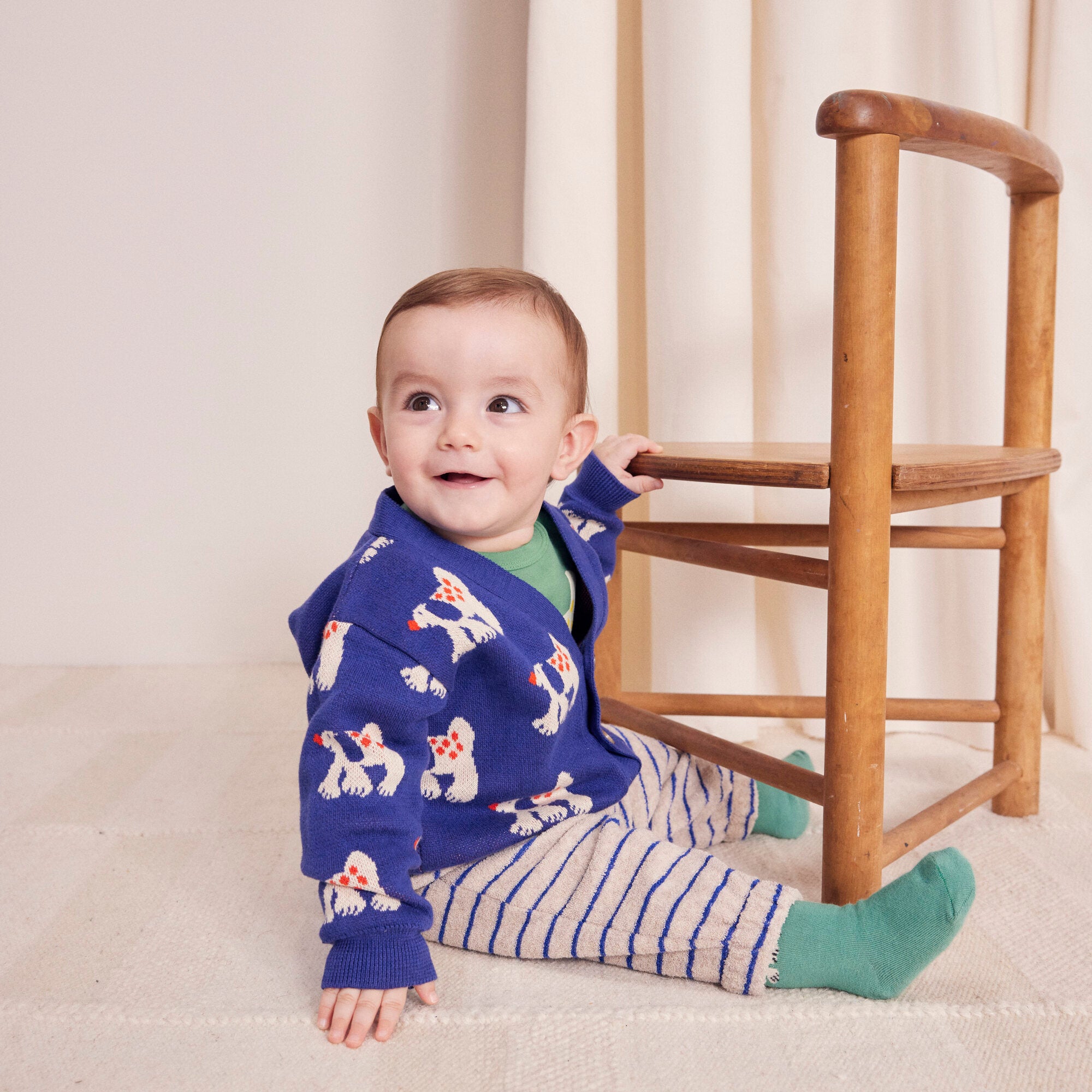 Baby Boys & Girls Blue Stripes Cotton Trousers